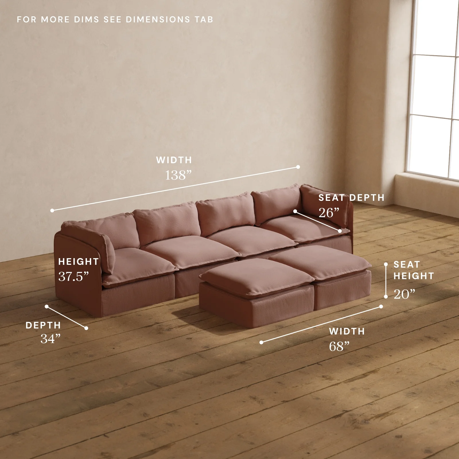 Modular Washable 4-Seater + Bench Ottoman in Sakura | Memorix+ Seat | Contour Pillow - Image 5