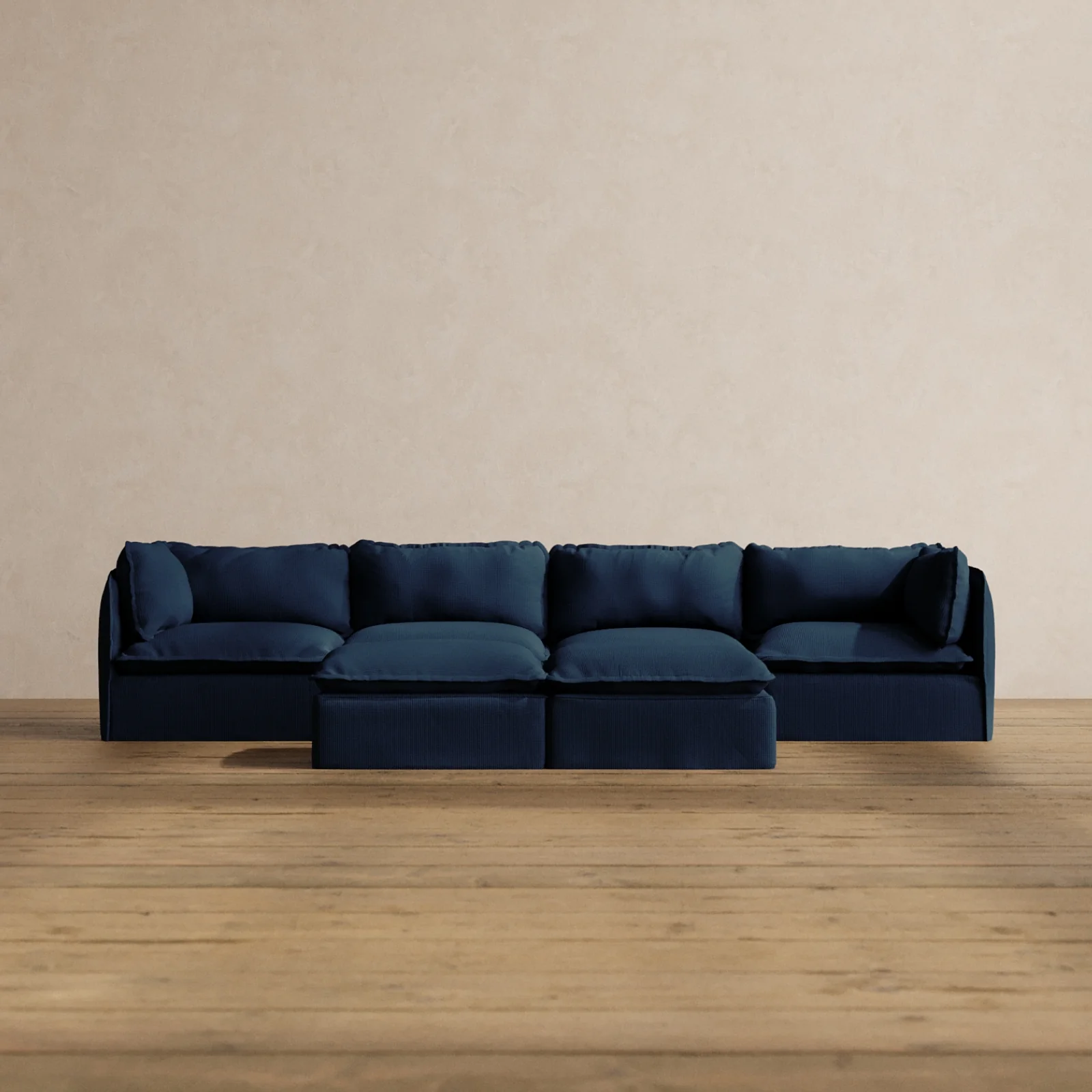 Modular Washable 4-Seater + Bench Ottoman in Sumi | Deluxe+ Seat | Cloud Pillow