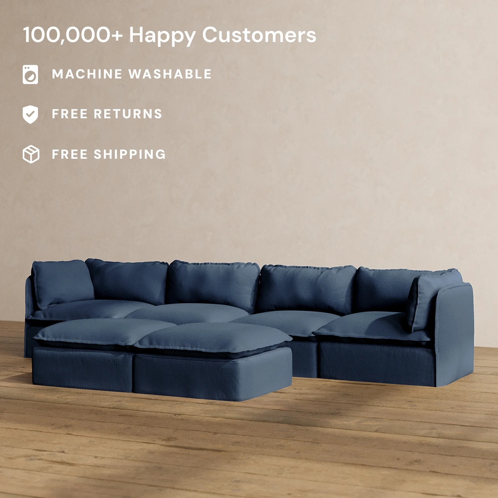 Modular Washable 4-Seater + Bench Ottoman in Sumi | Memorix+ Seat | Contour Pillow - Image 2