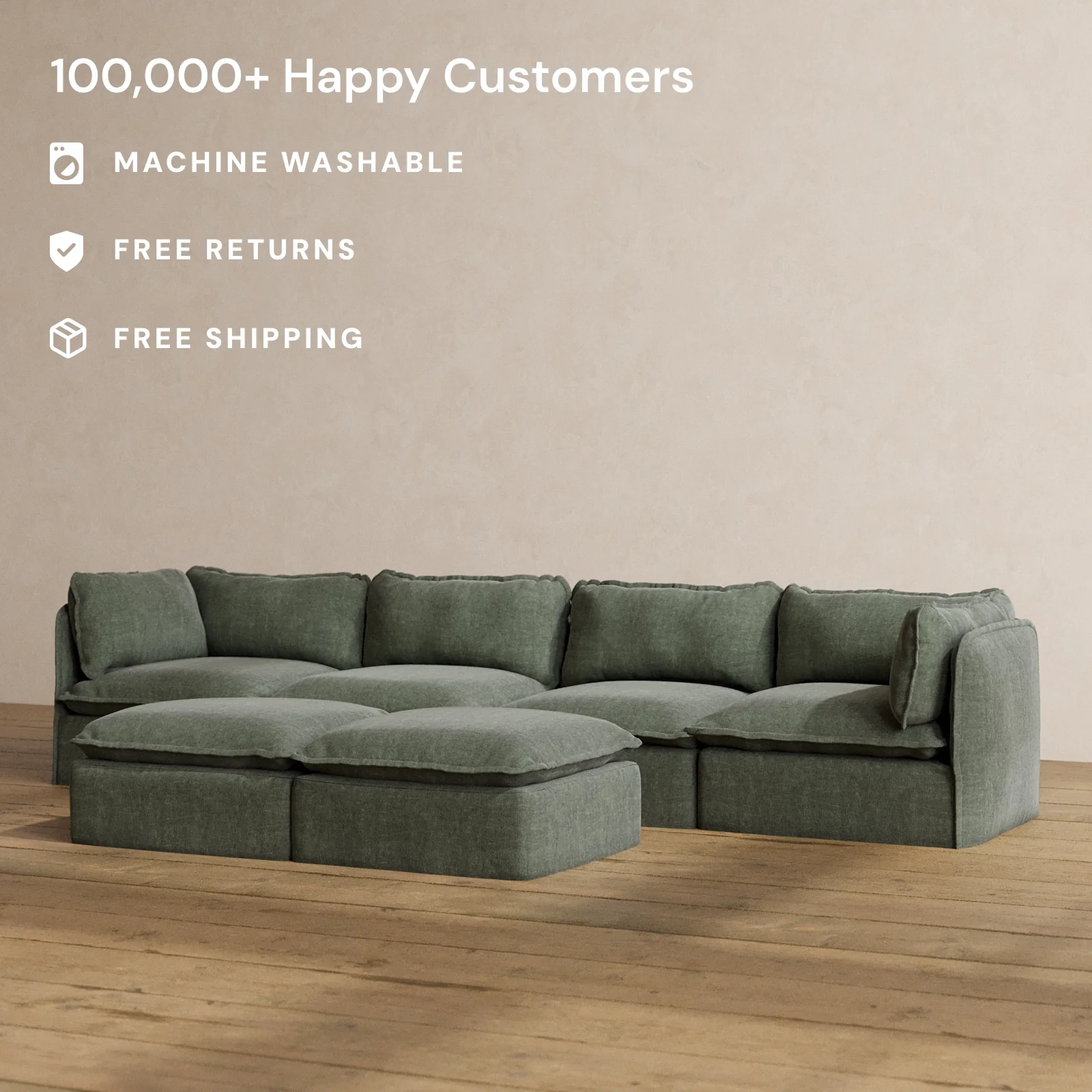 Modular Washable 4-Seater + Bench Ottoman in Willow | Memorix+ Seat | Contour Pillow - Image 2