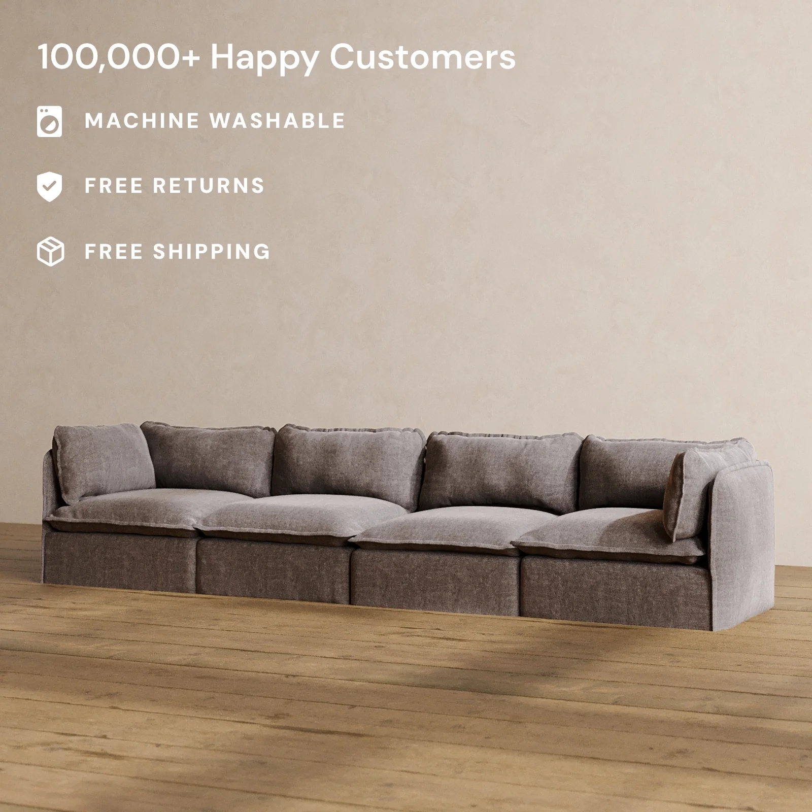 Modular Washable 4-Seater in Caviar | Deluxe+ Seat | Cloud Pillow - Image 2