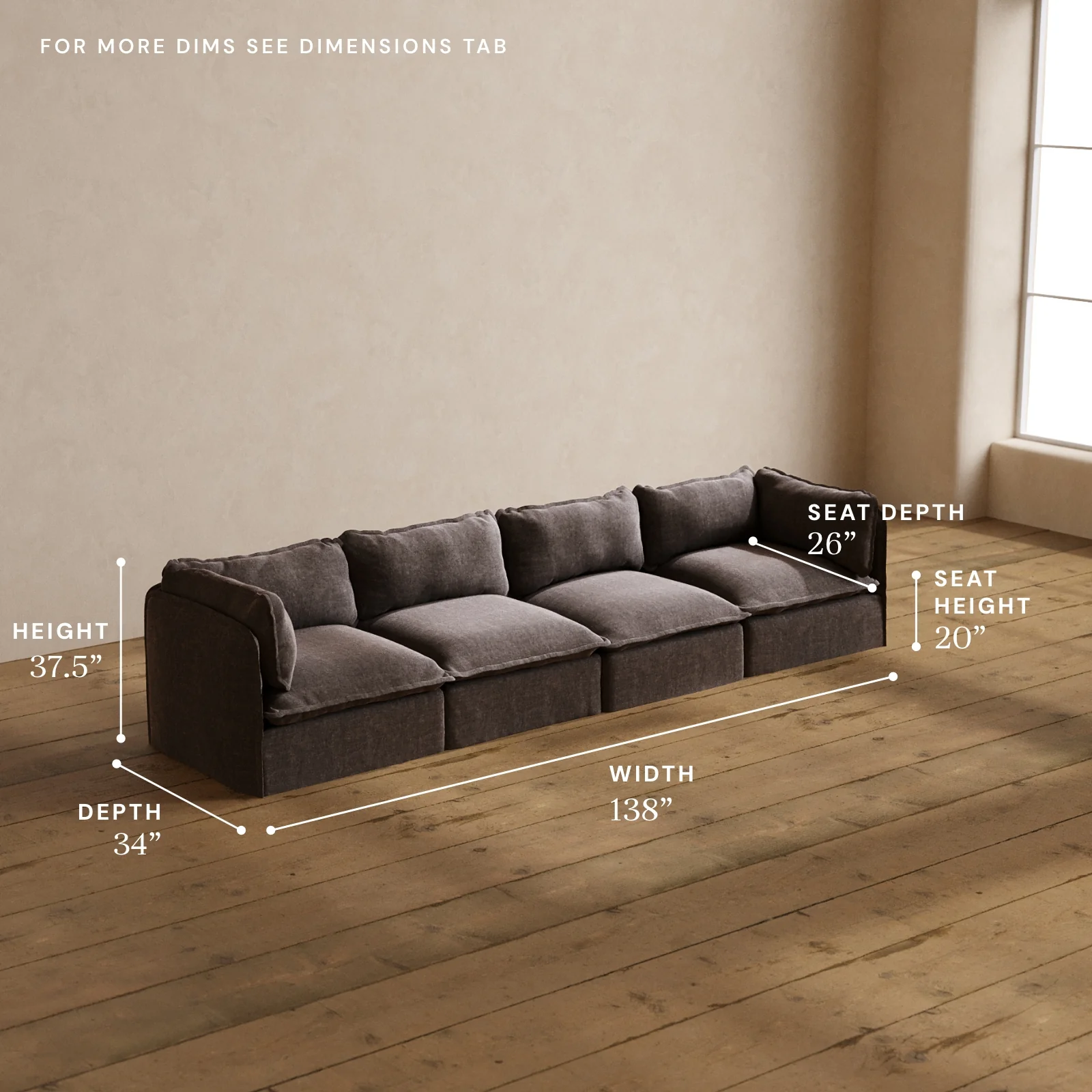 Modular Washable 4-Seater in Caviar | Memorix+ Seat | Contour Pillow - Image 5