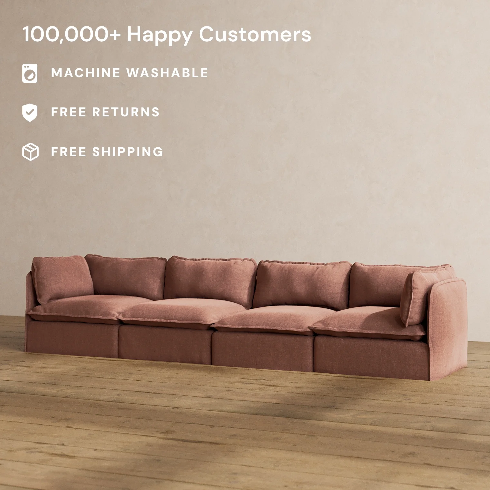 Modular Washable 4-Seater in Chestnut | Deluxe+ Seat | Cloud Pillow - Image 2