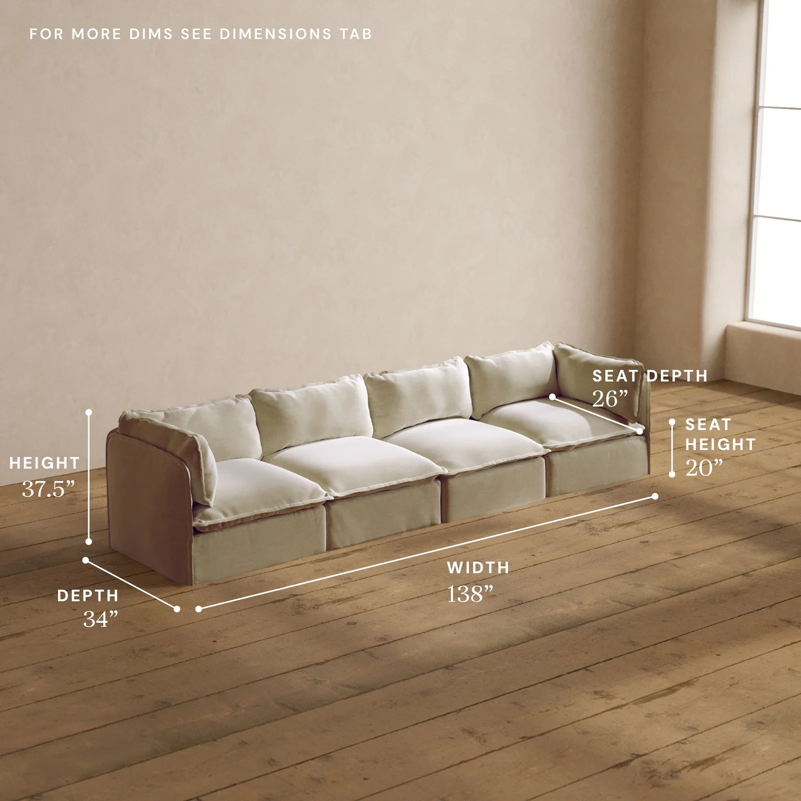Modular Washable 4-Seater in Coco | Deluxe+ Seat | Cloud Pillow - Image 5