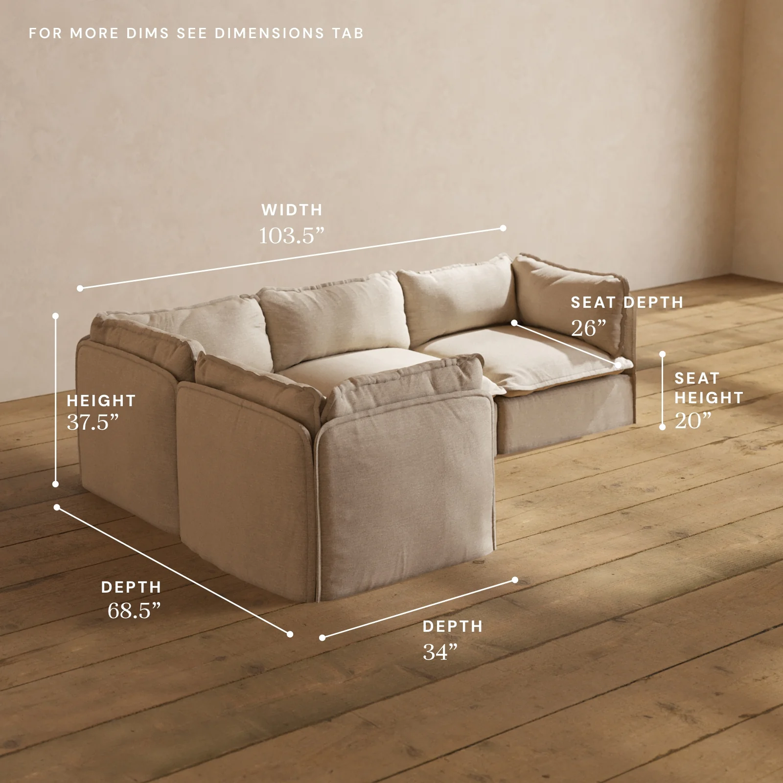 Modular Washable 4-Seater Corner Sectional in Oat | Deluxe+ Seat | Cloud Pillow - Image 5