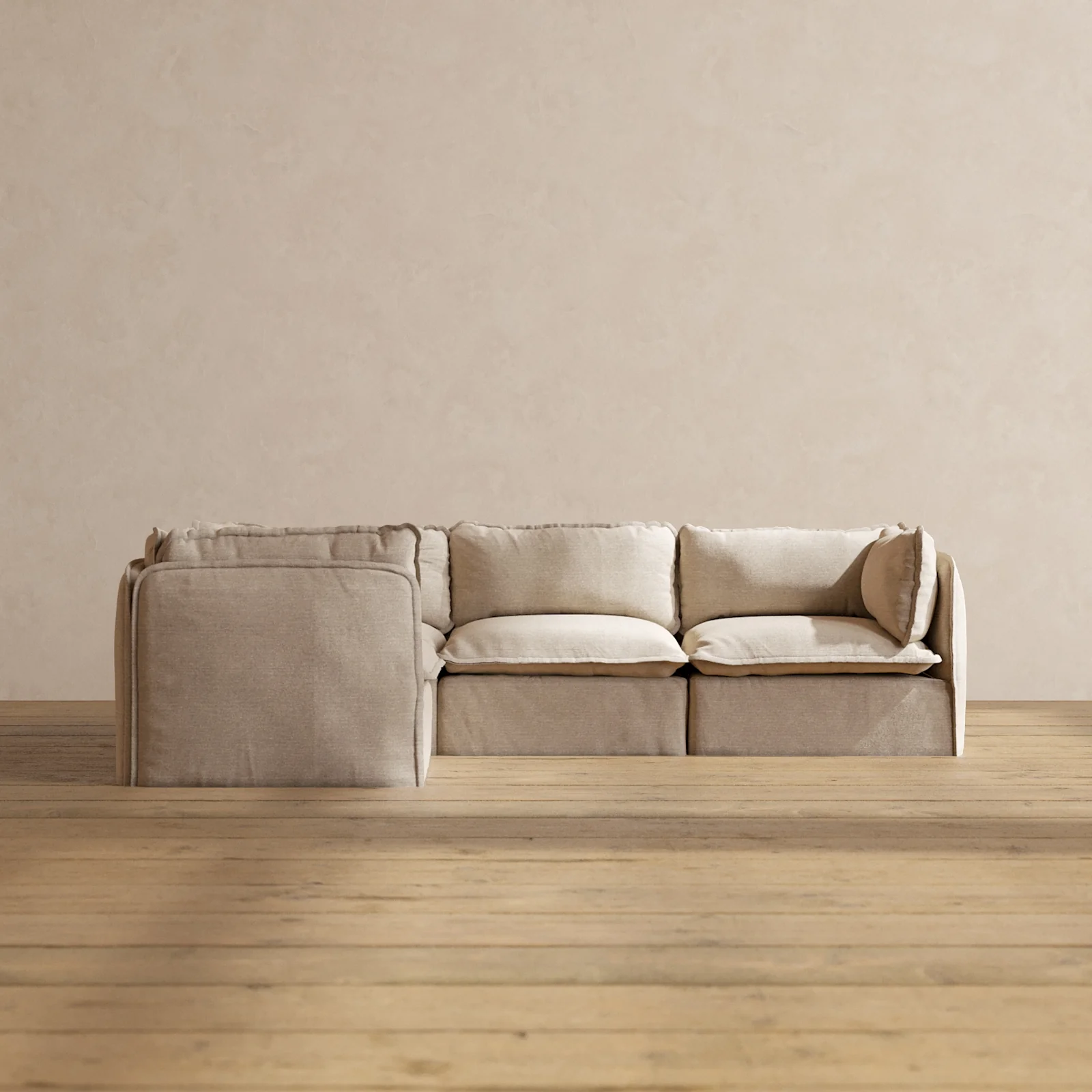 Modular Washable 4-Seater Corner Sectional in Oat | Memorix+ Seat | Contour Pillow