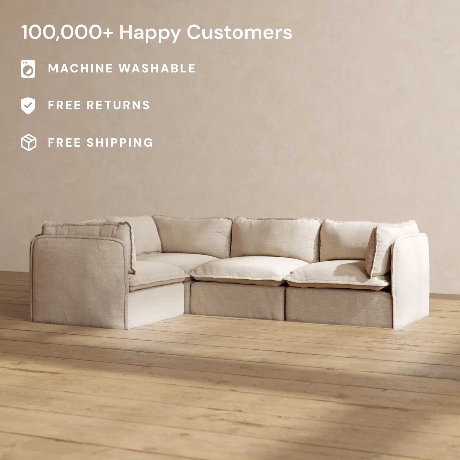 Modular Washable 4-Seater Corner Sectional in Oat | Memorix+ Seat | Contour Pillow - Image 2