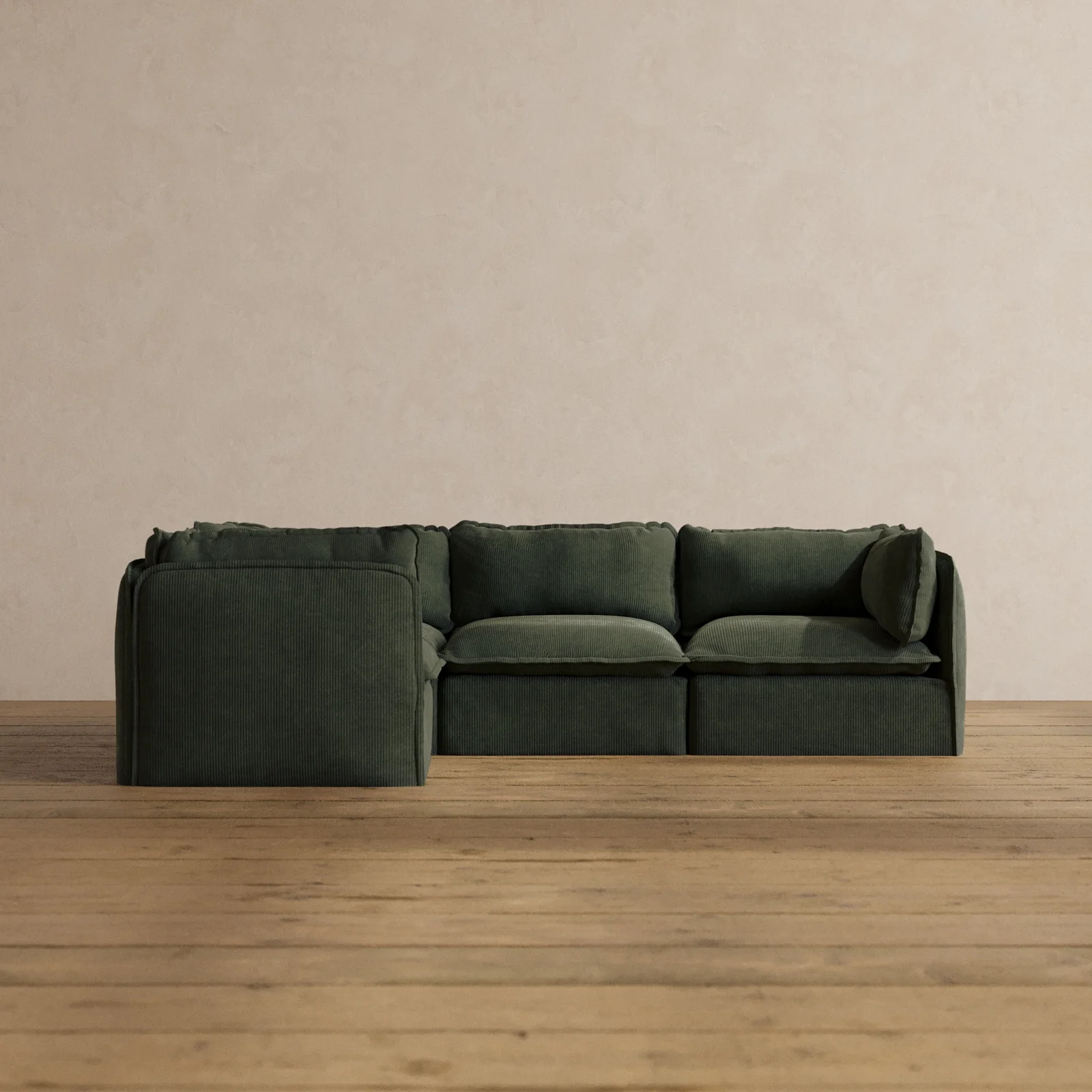 Modular Washable 4-Seater Corner Sectional in Olivine | Memorix+ Seat | Contour Pillow