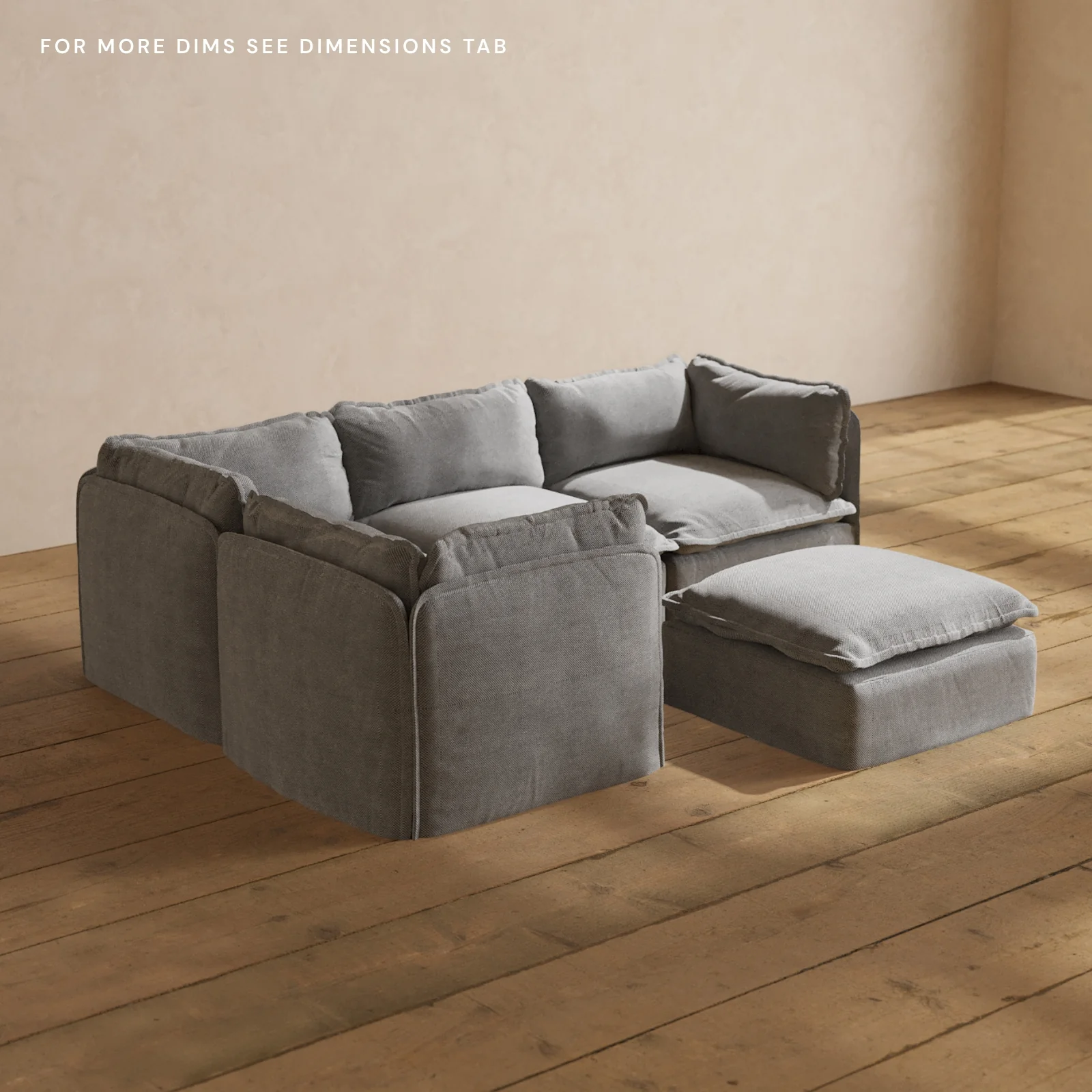 Modular Washable 4-Seater Corner Sectional + Ottoman in Ash | Deluxe+ Seat | Cloud Pillow - Image 5