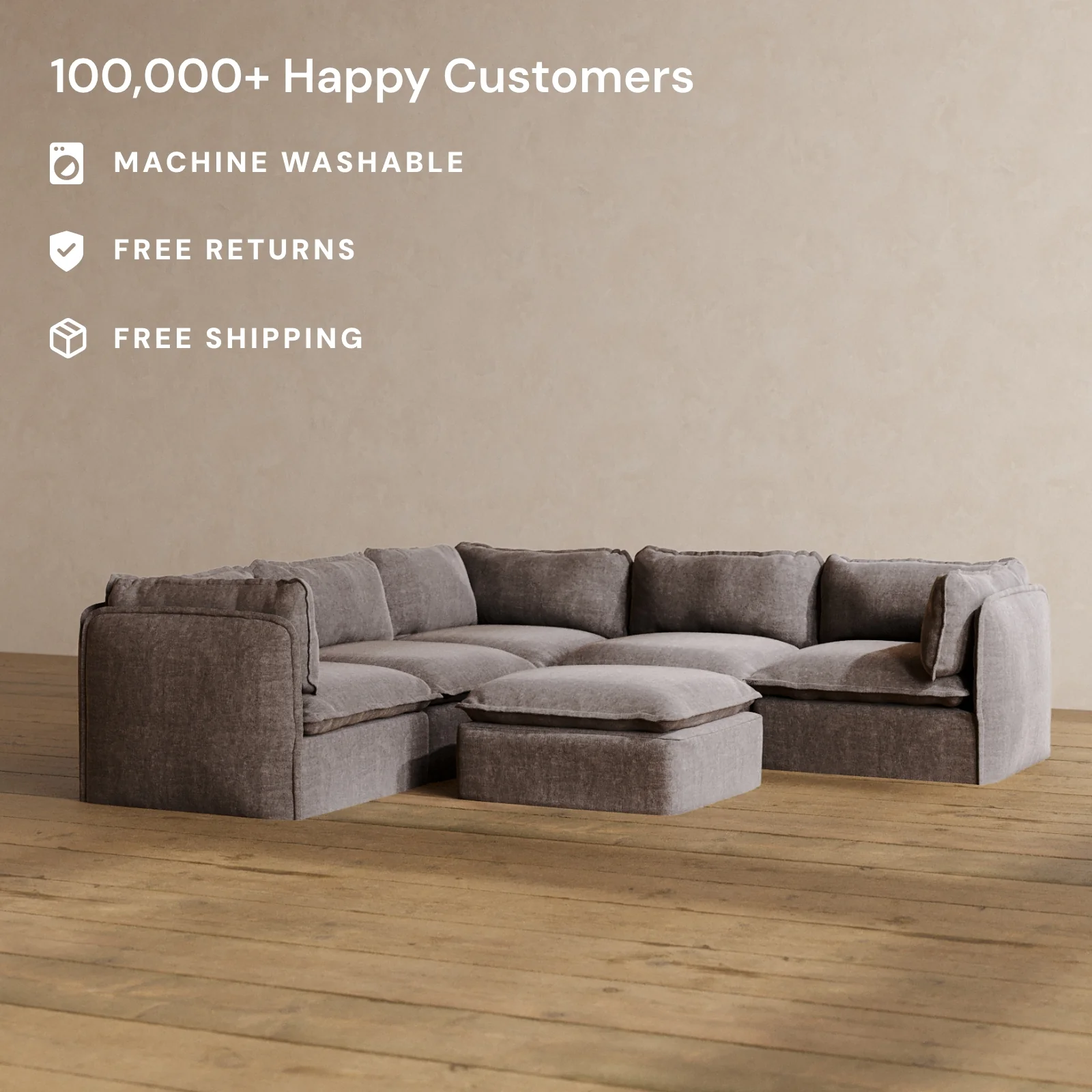 Modular Washable 4-Seater Corner Sectional + Ottoman in Caviar | Memorix+ Seat | Contour Pillow - Image 2