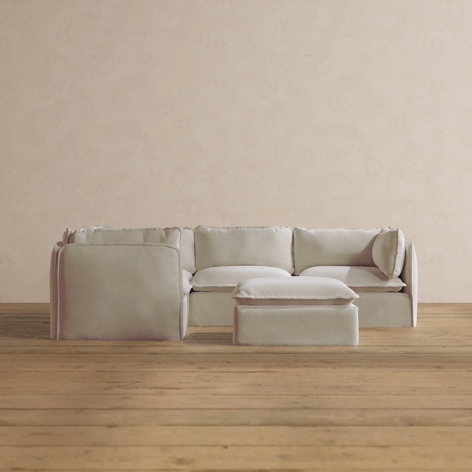 Modular Washable 4-Seater Corner Sectional + Ottoman in Coco | Memorix+ Seat | Contour Pillow
