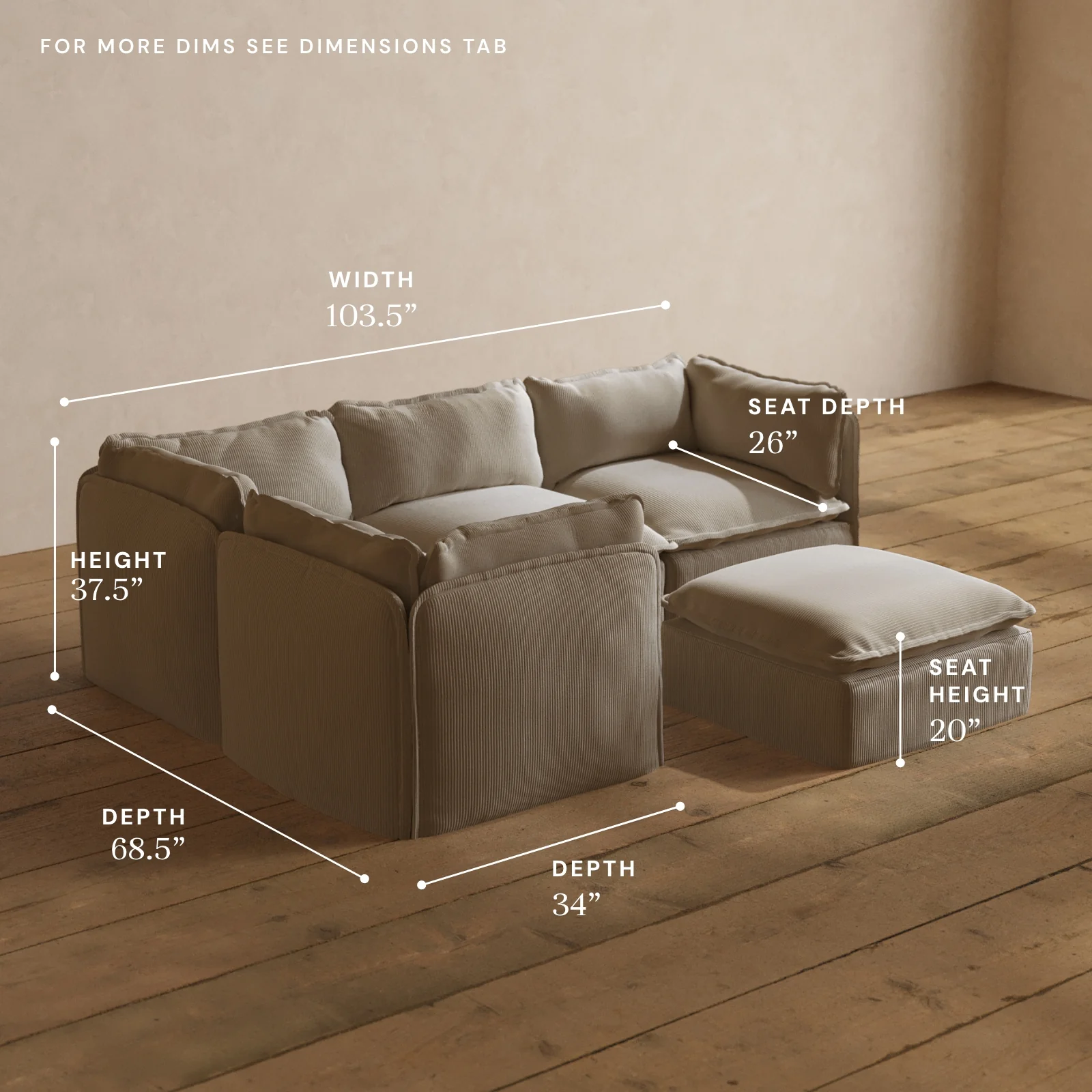Modular Washable 4-Seater Corner Sectional + Ottoman in Milk | Memorix+ Seat | Contour Pillow - Image 5