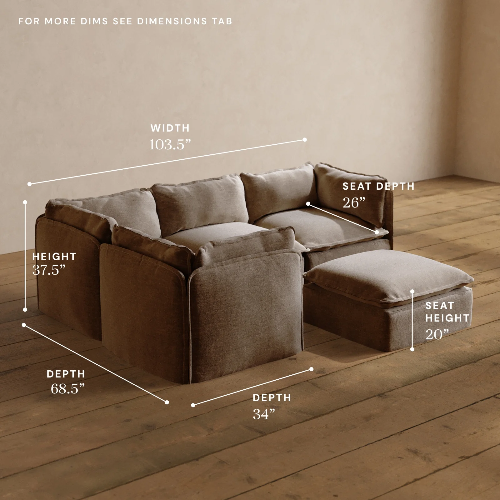 Modular Washable 4-Seater Corner Sectional + Ottoman in Mist | Deluxe+ Seat | Cloud Pillow - Image 5