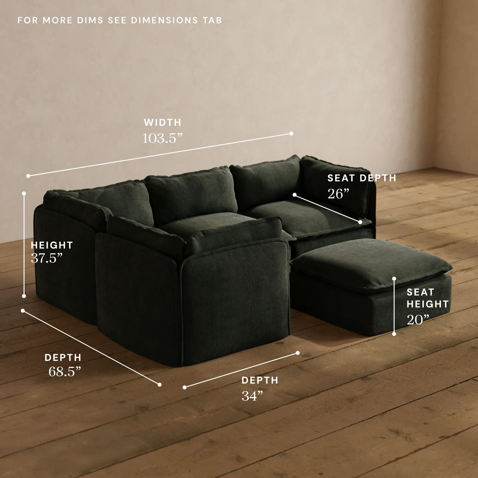 Modular Washable 4-Seater Corner Sectional + Ottoman in Olivine | Memorix+ Seat | Contour Pillow - Image 5