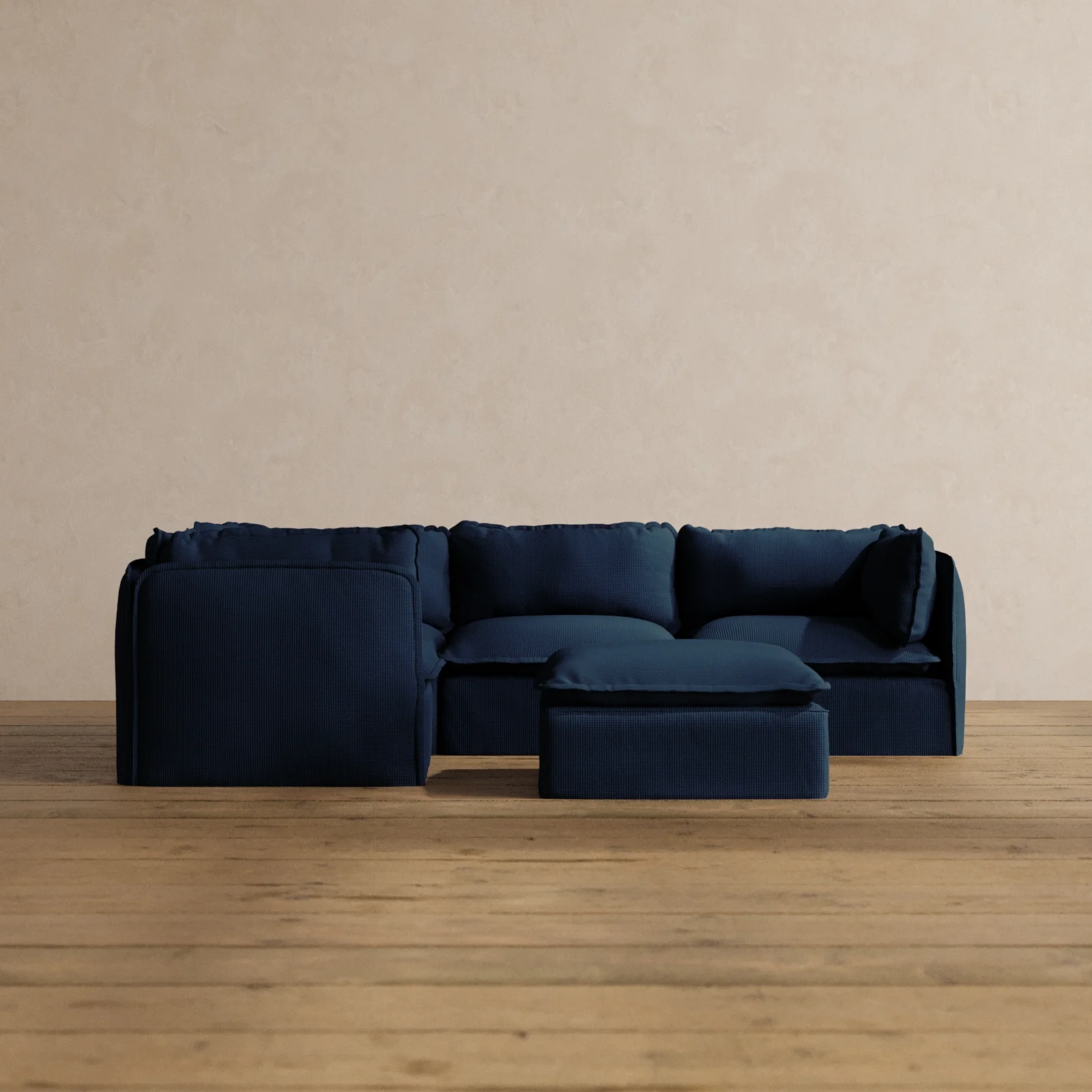 Modular Washable 4-Seater Corner Sectional + Ottoman in Sumi | Memorix+ Seat | Contour Pillow