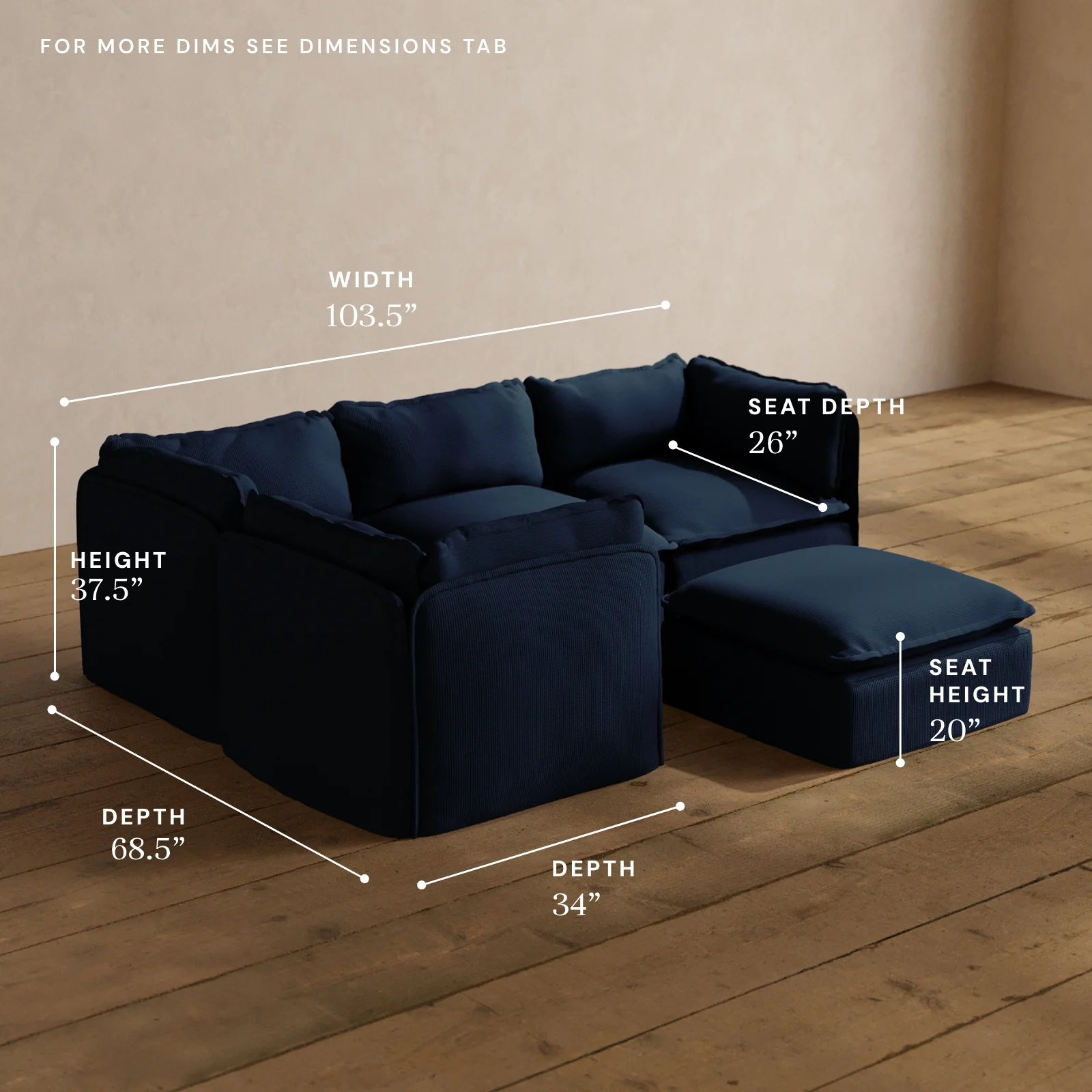 Modular Washable 4-Seater Corner Sectional + Ottoman in Sumi | Memorix+ Seat | Contour Pillow - Image 5