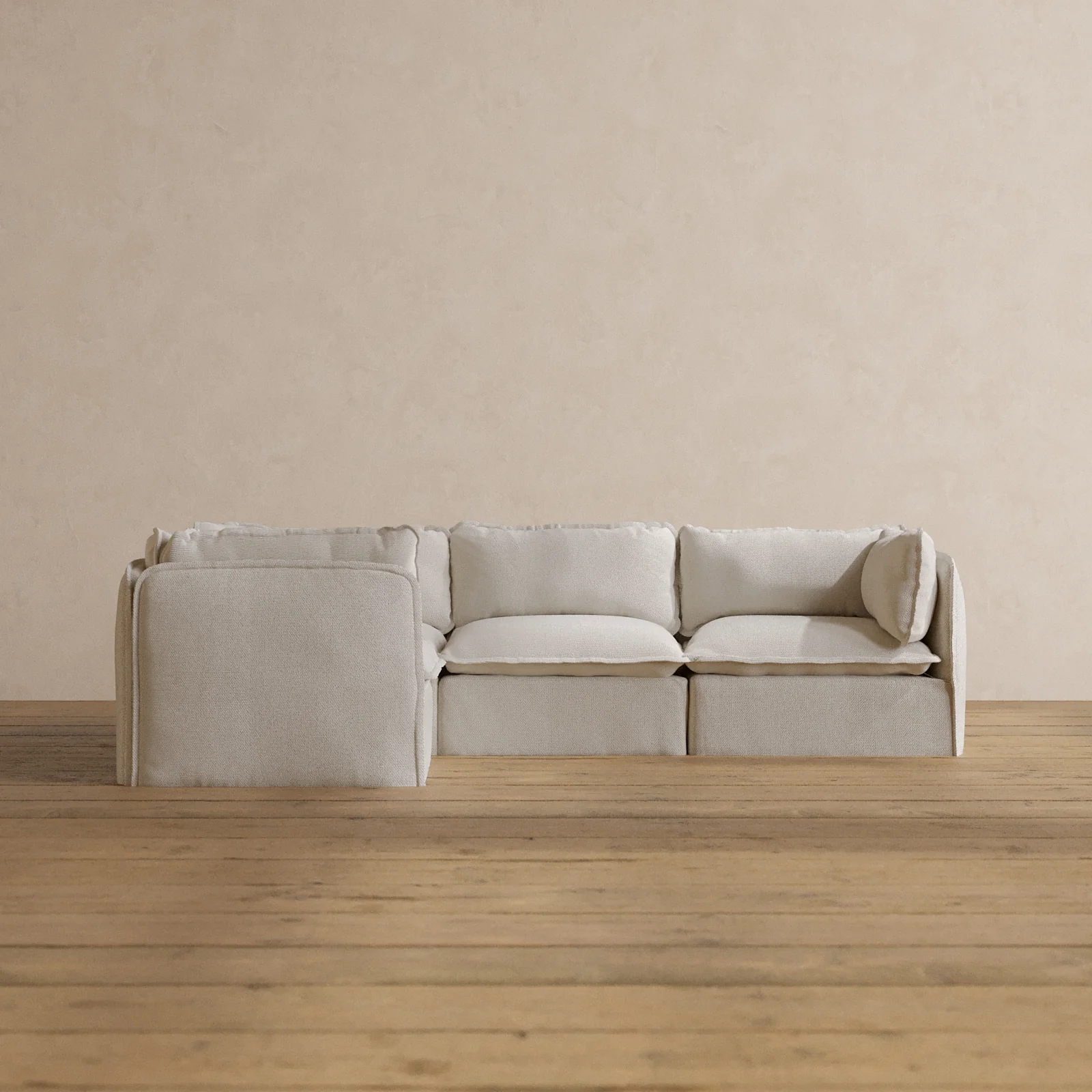 Modular Washable 4-Seater Corner Sectional in Powder | Memorix+ Seat | Contour Pillow