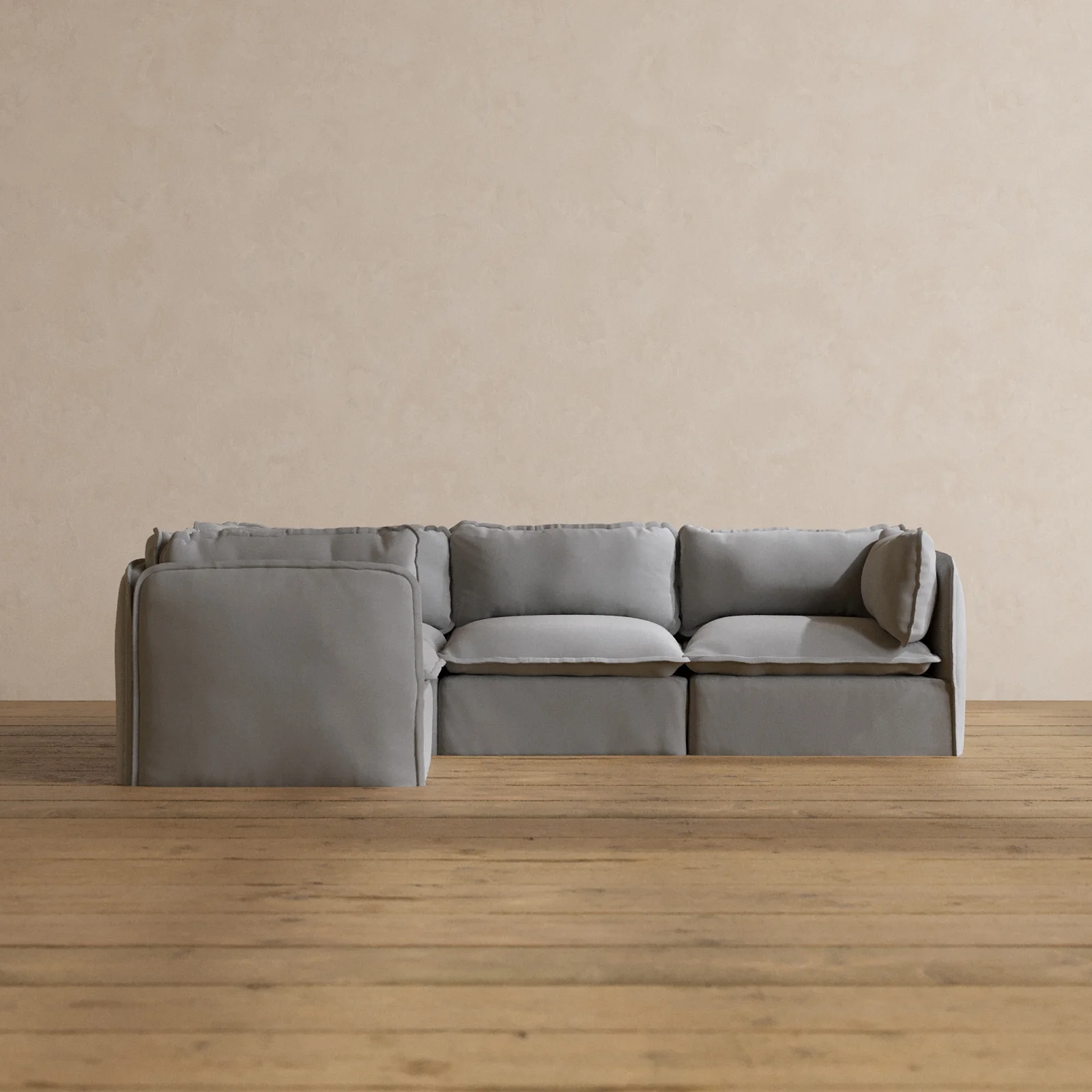 Modular Washable 4-Seater Corner Sectional in Pumice | Deluxe+ Seat | Cloud Pillow