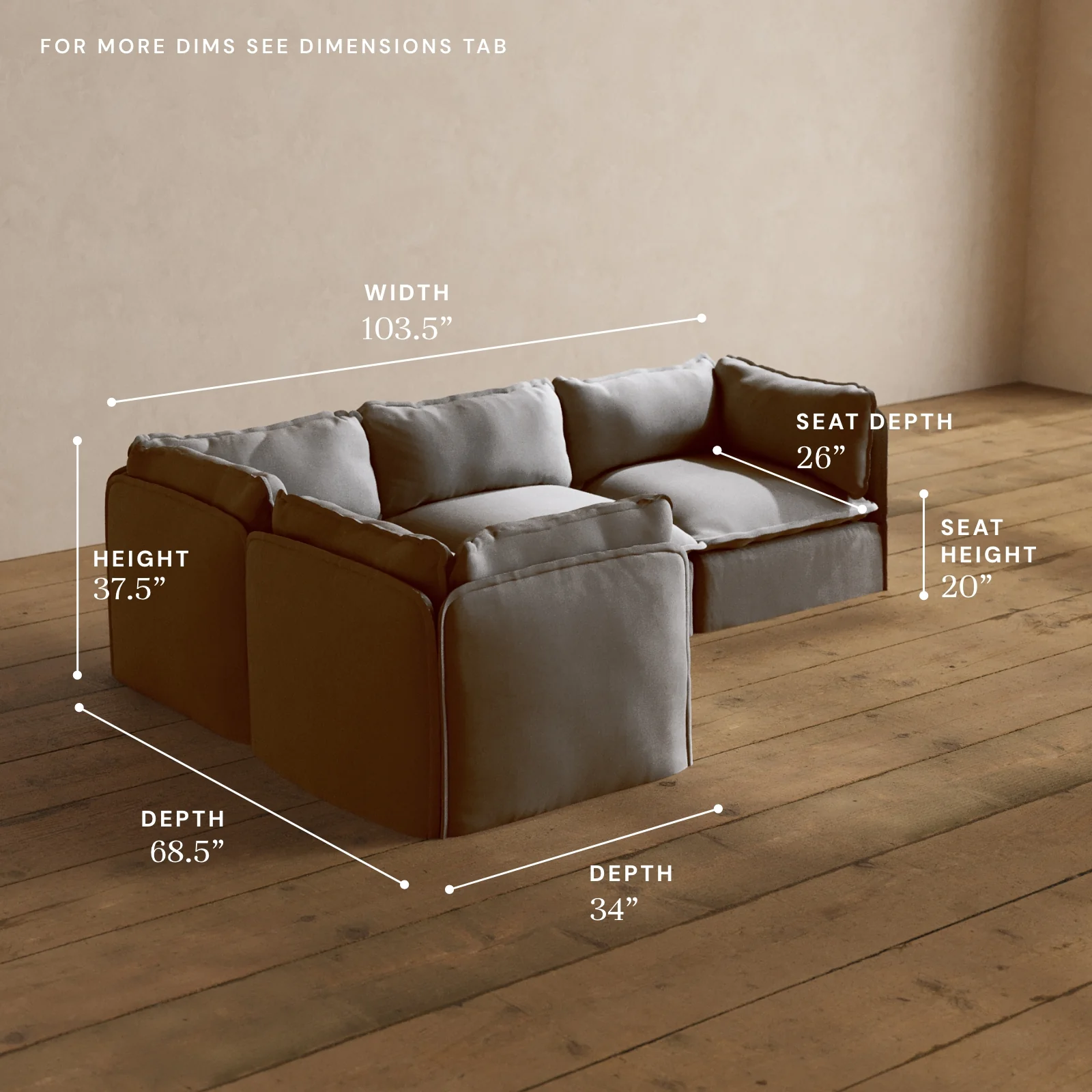 Modular Washable 4-Seater Corner Sectional in Pumice | Deluxe+ Seat | Cloud Pillow - Image 5