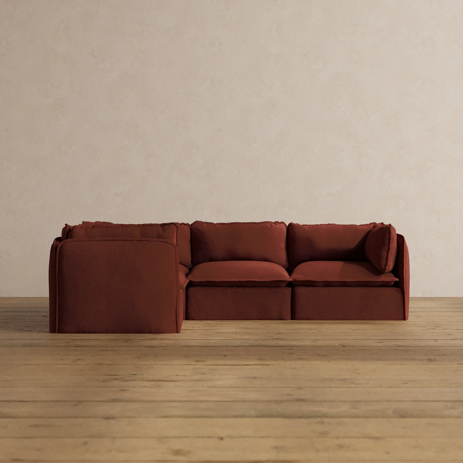 Modular Washable 4-Seater Corner Sectional in Rust | Deluxe+ Seat | Cloud Pillow