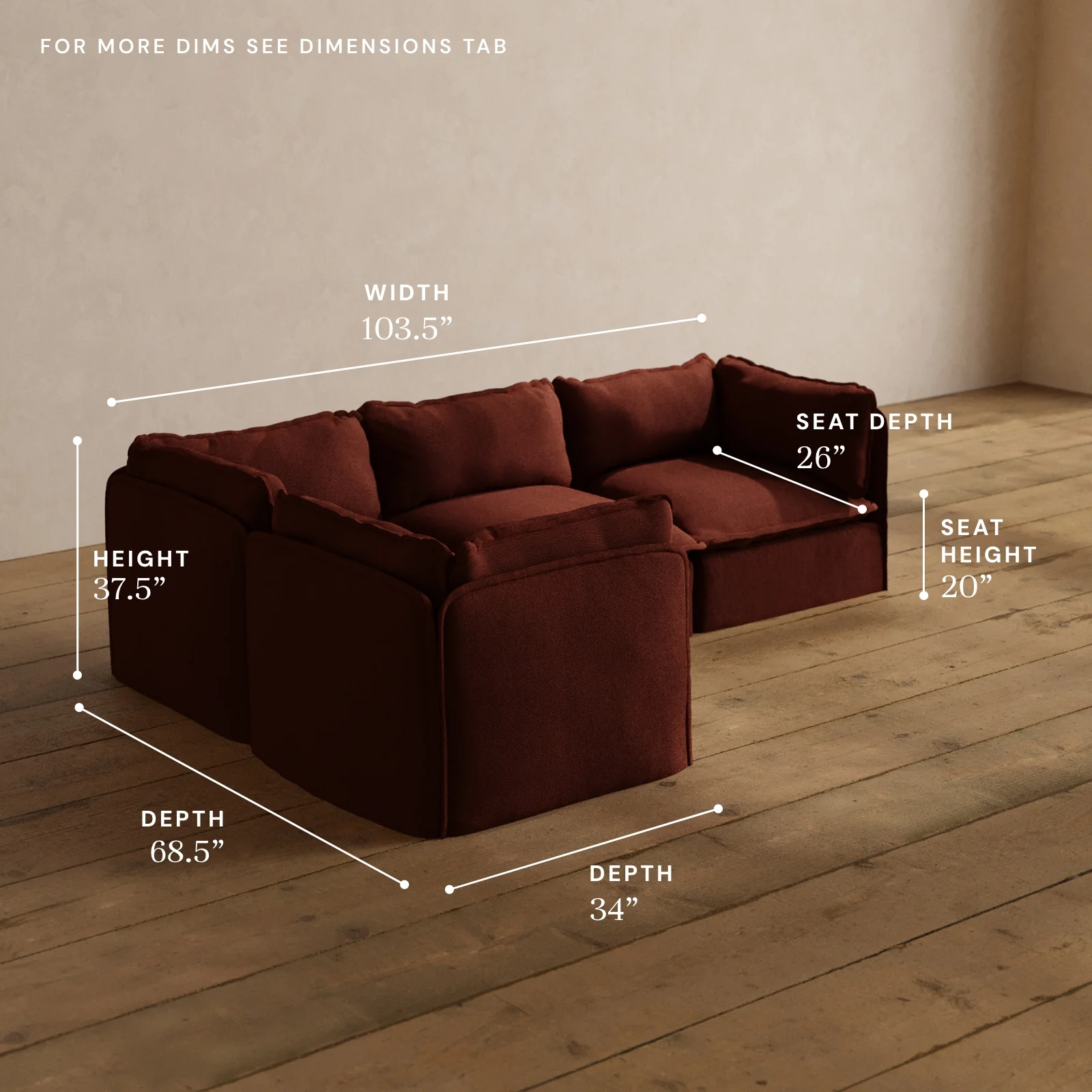 Modular Washable 4-Seater Corner Sectional in Rust | Memorix+ Seat | Contour Pillow - Image 5