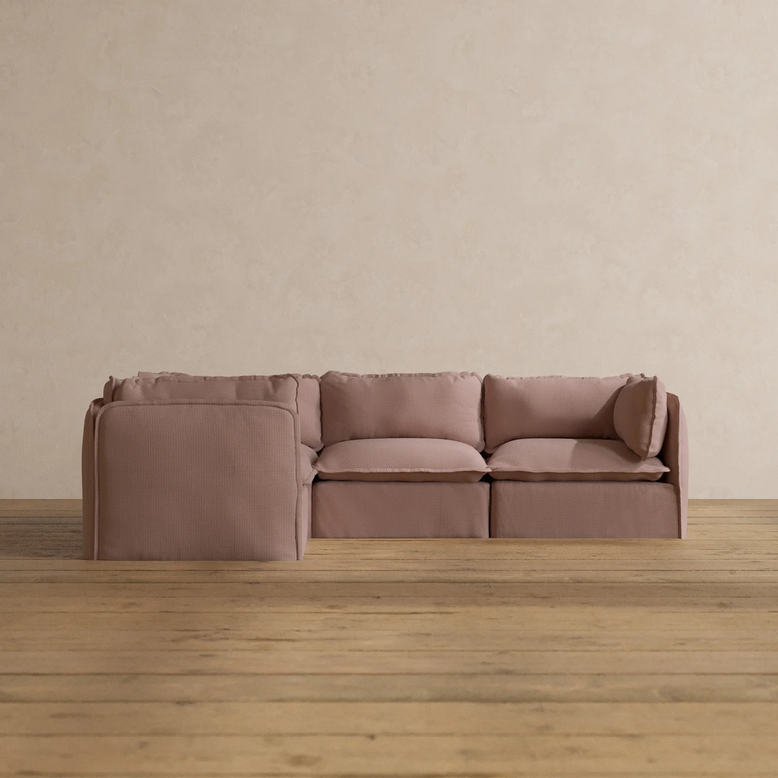 Modular Washable 4-Seater Corner Sectional in Sakura | Memorix+ Seat | Contour Pillow