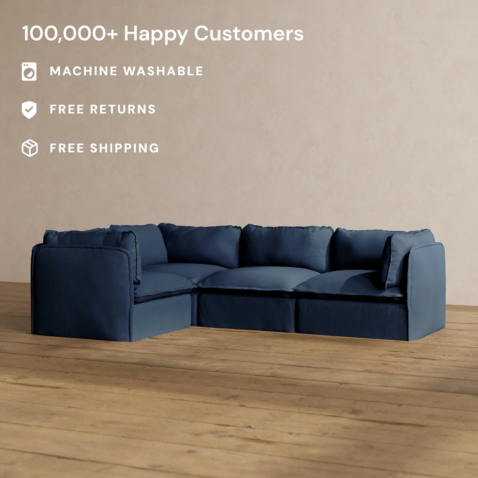 Modular Washable 4-Seater Corner Sectional in Sumi | Memorix+ Seat | Contour Pillow - Image 2