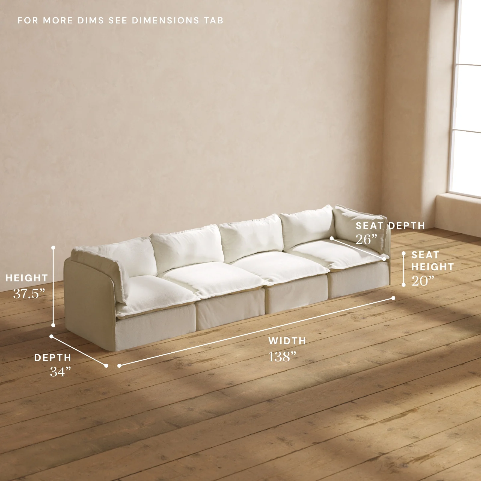 Modular Washable 4-Seater in Eggshell | Deluxe+ Seat | Cloud Pillow - Image 5