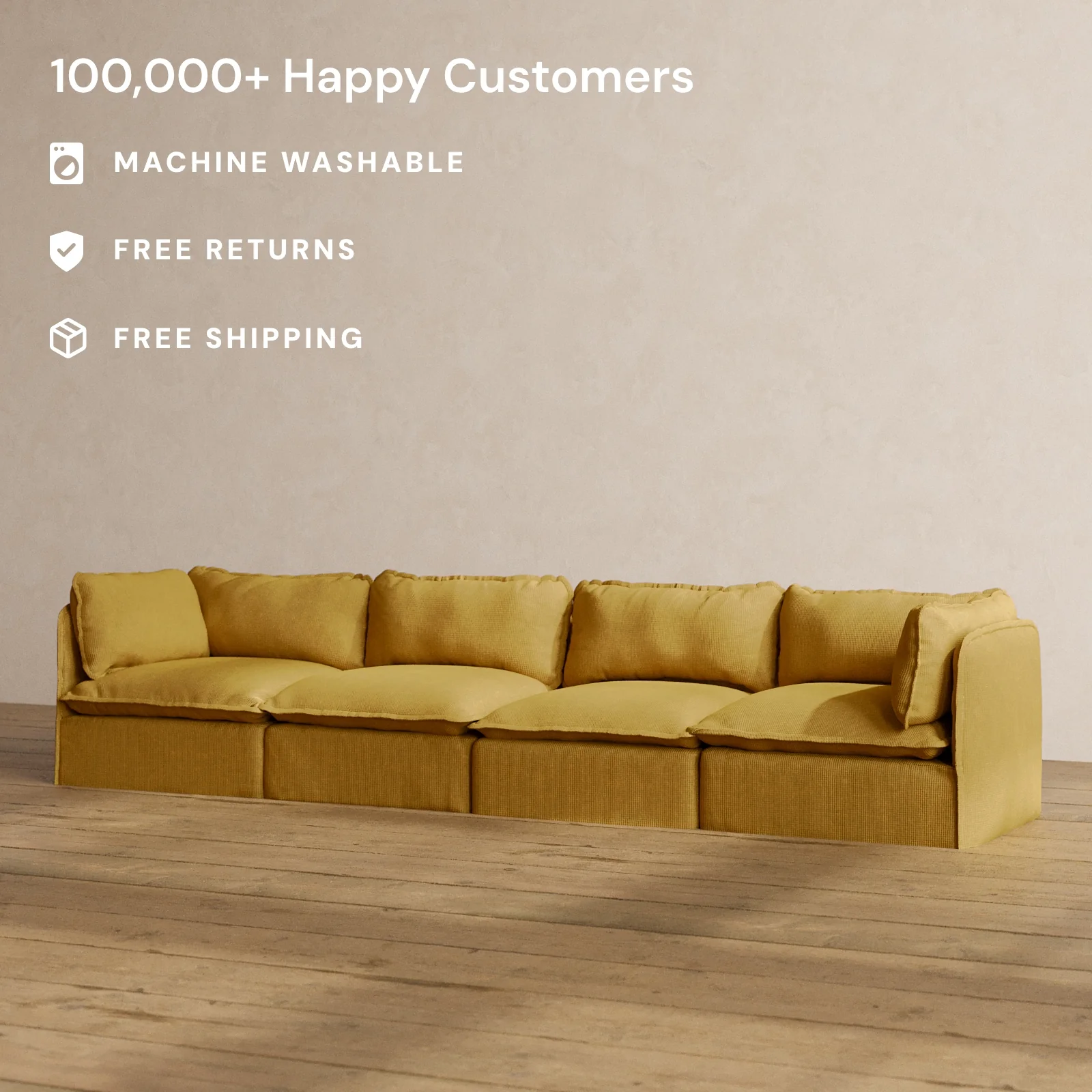 Modular Washable 4-Seater in Kiiro | Deluxe+ Seat | Cloud Pillow - Image 2