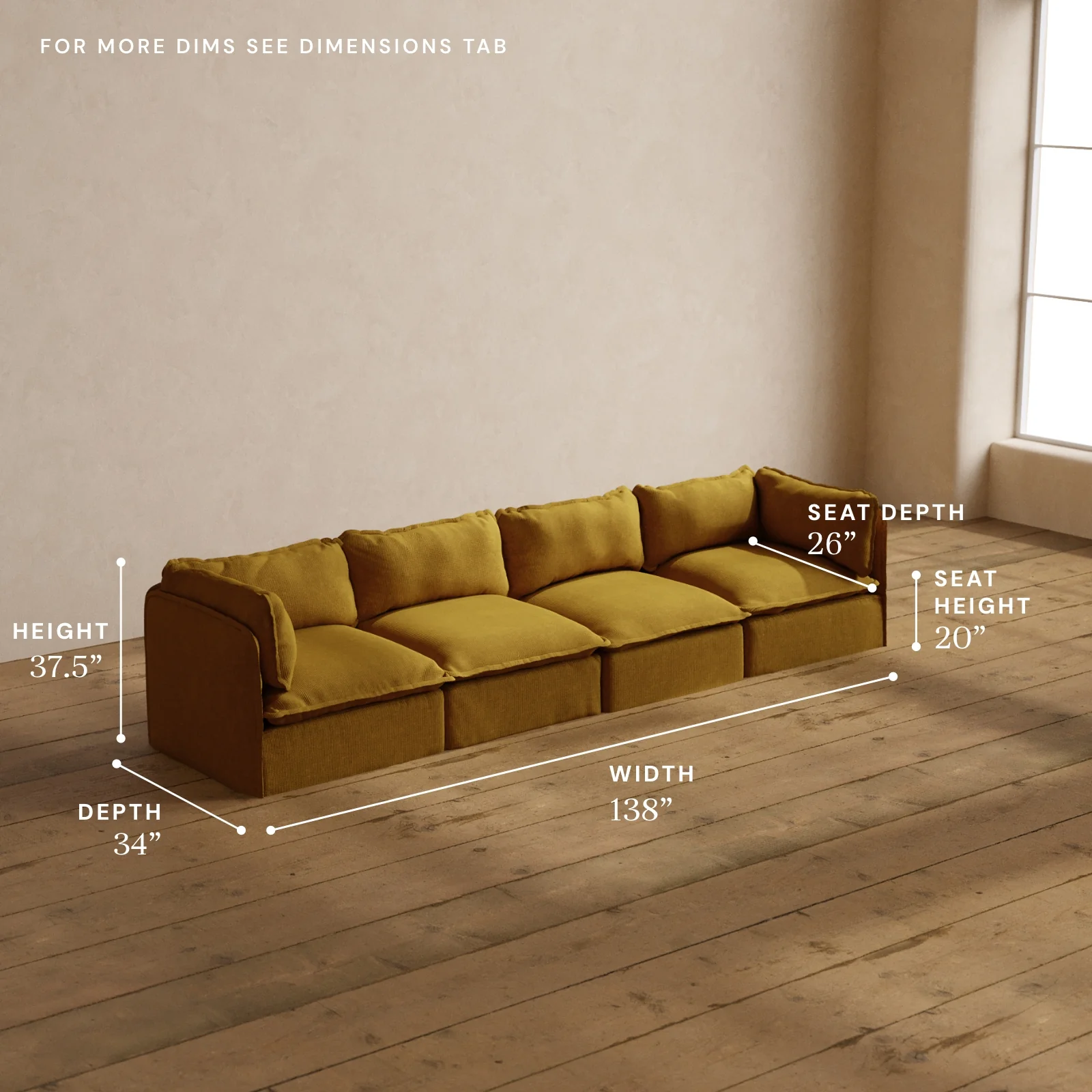 Modular Washable 4-Seater in Kiiro | Memorix+ Seat | Contour Pillow - Image 5