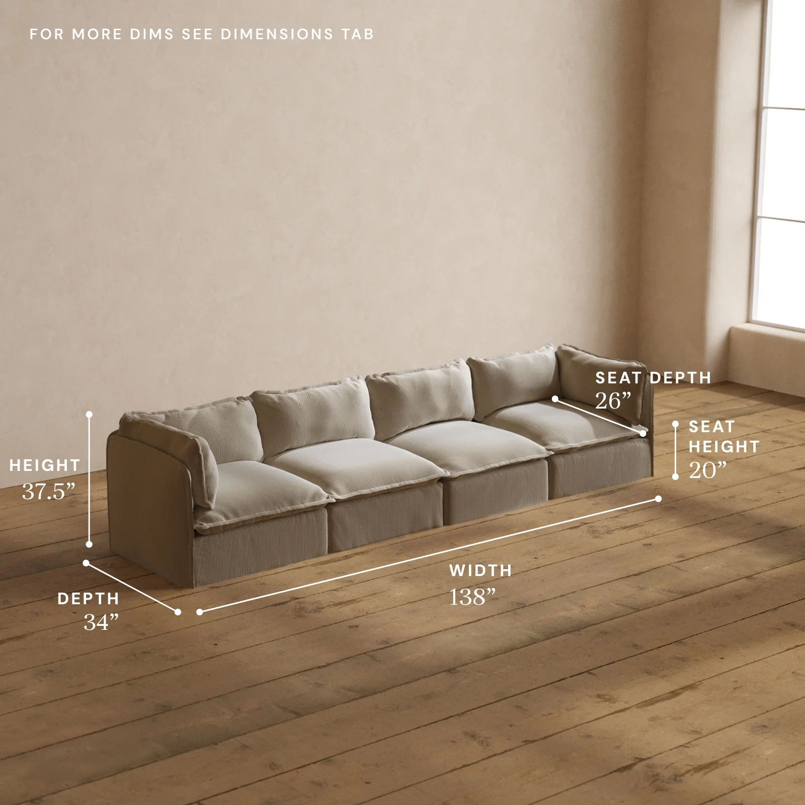 Modular Washable 4-Seater in Milk | Deluxe+ Seat | Cloud Pillow - Image 5