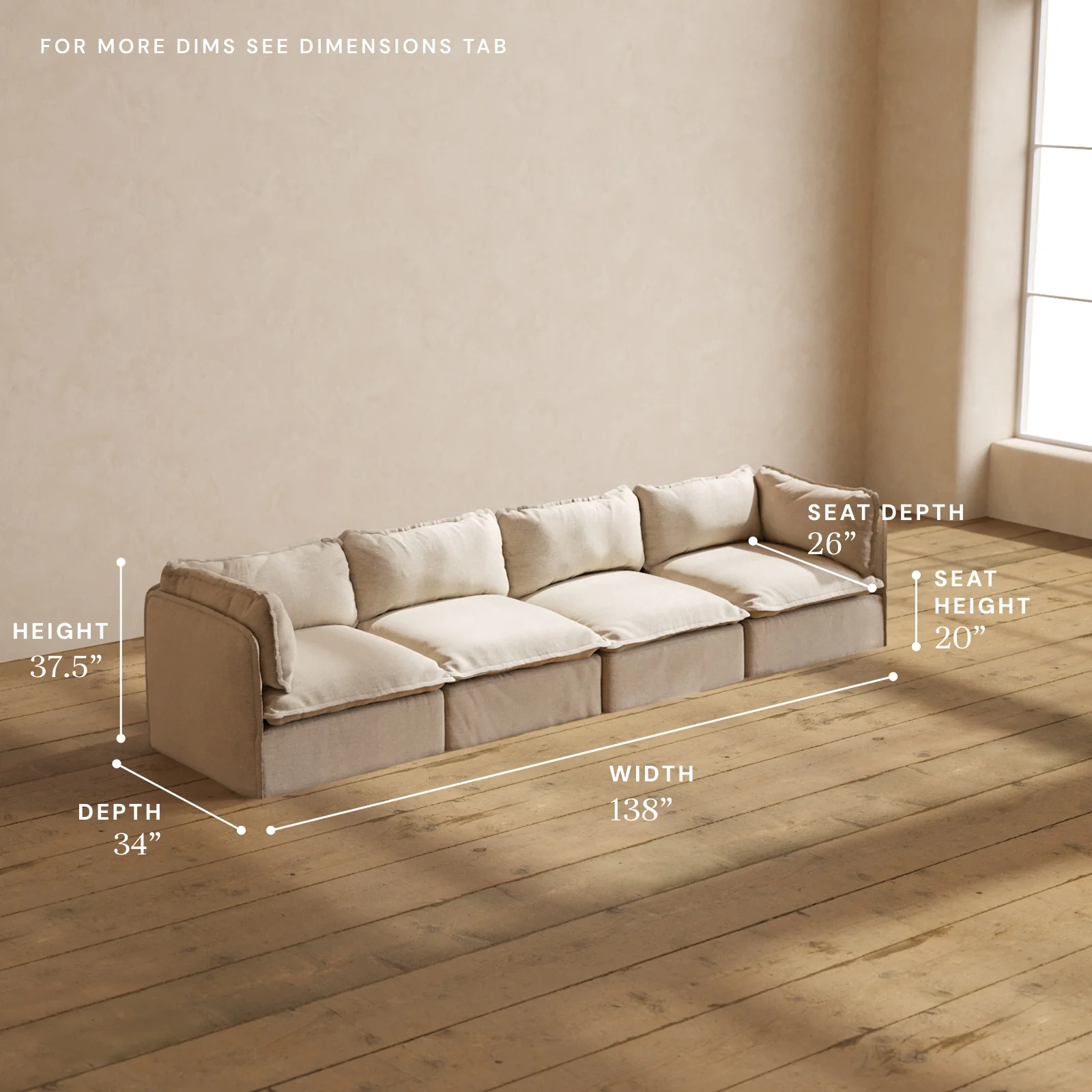 Modular Washable 4-Seater in Oat | Deluxe+ Seat | Cloud Pillow - Image 5