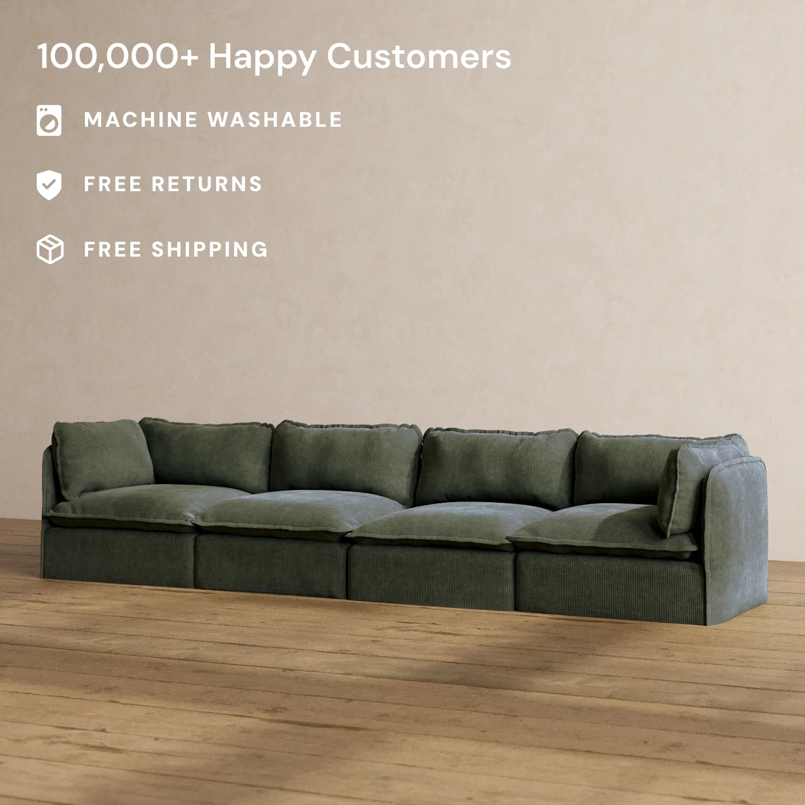 Modular Washable 4-Seater in Olivine | Memorix+ Seat | Contour Pillow - Image 2