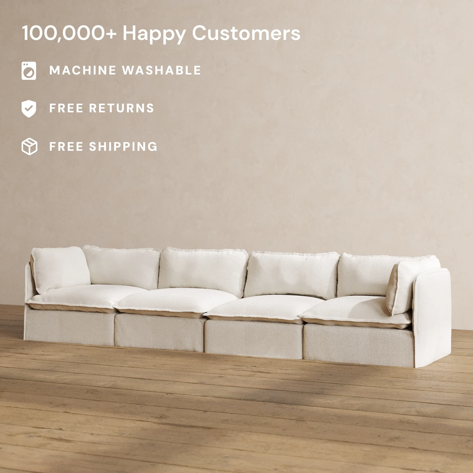 Modular Washable 4-Seater in Powder | Deluxe+ Seat | Cloud Pillow - Image 2