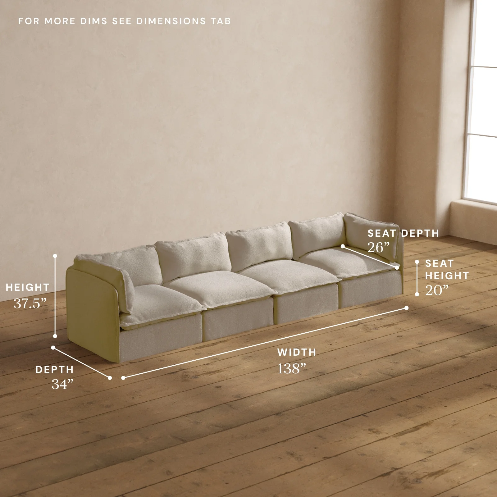 Modular Washable 4-Seater in Powder | Deluxe+ Seat | Cloud Pillow - Image 5