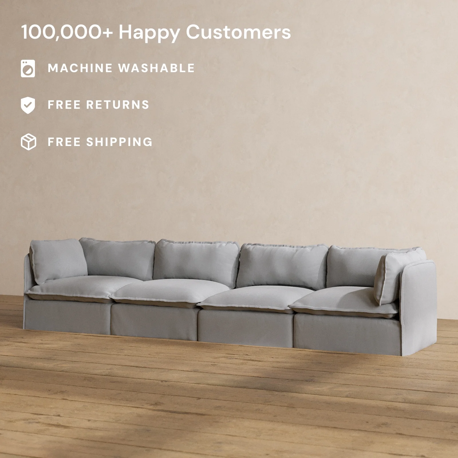 Modular Washable 4-Seater in Pumice | Memorix+ Seat | Contour Pillow - Image 2