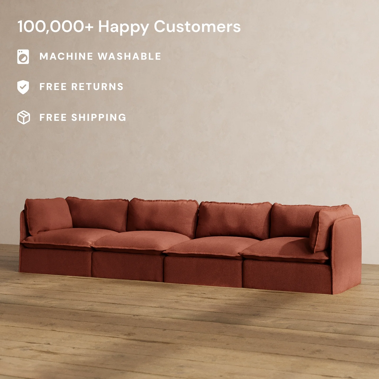 Modular Washable 4-Seater in Rust | Deluxe+ Seat | Cloud Pillow - Image 2