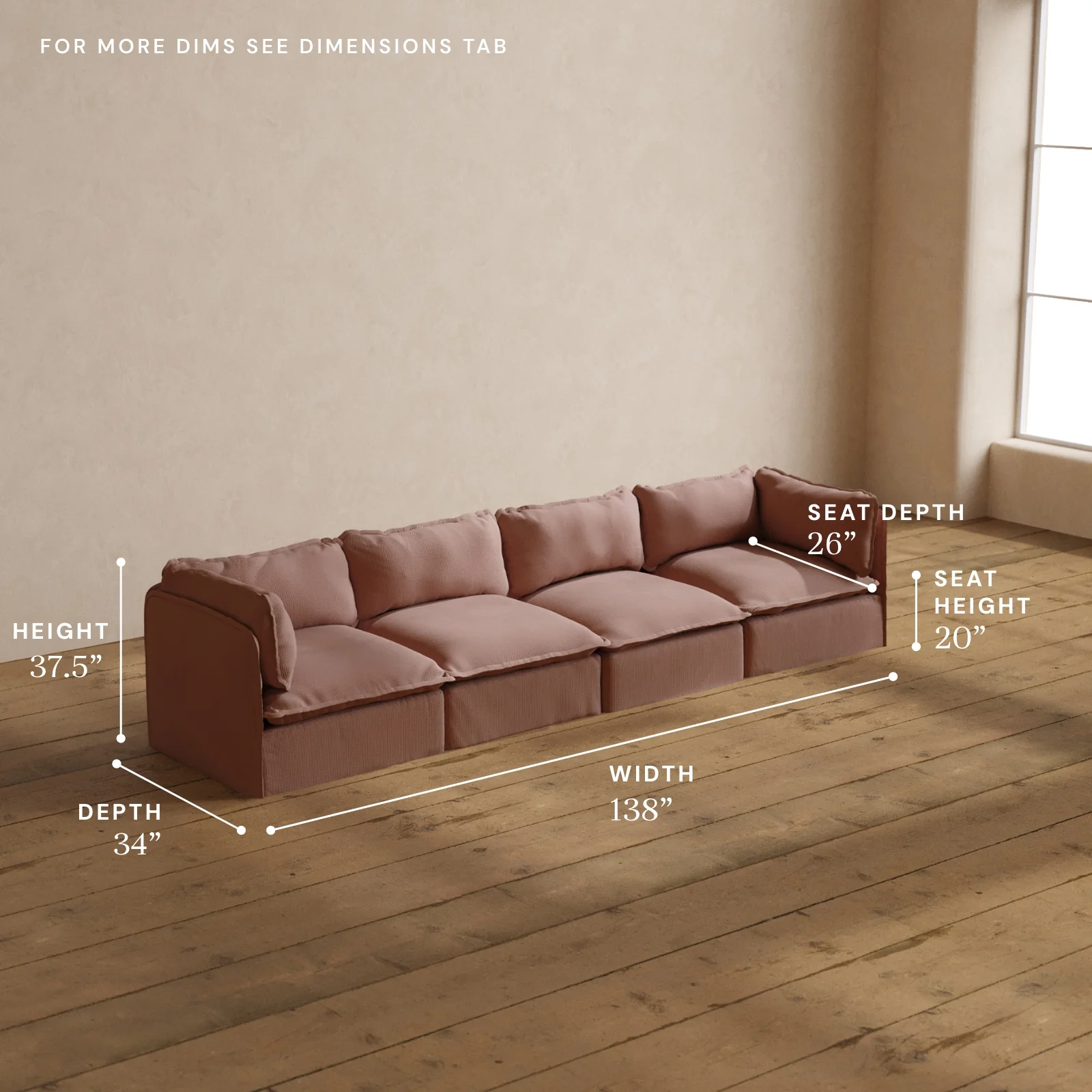 Modular Washable 4-Seater in Sakura | Deluxe+ Seat | Cloud Pillow - Image 5