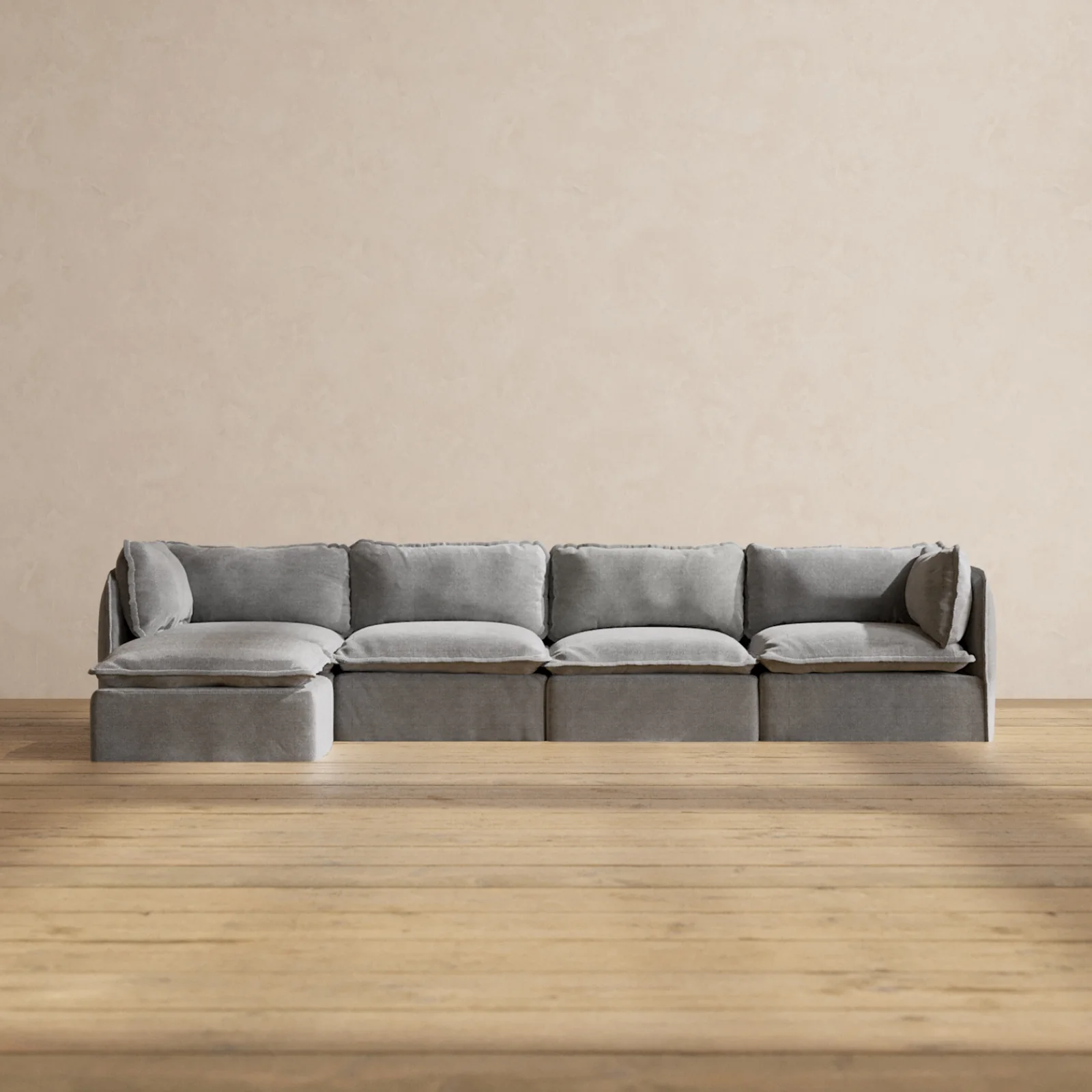 Modular Washable 4-Seater Sectional in Ash | Deluxe+ Seat | Cloud Pillow