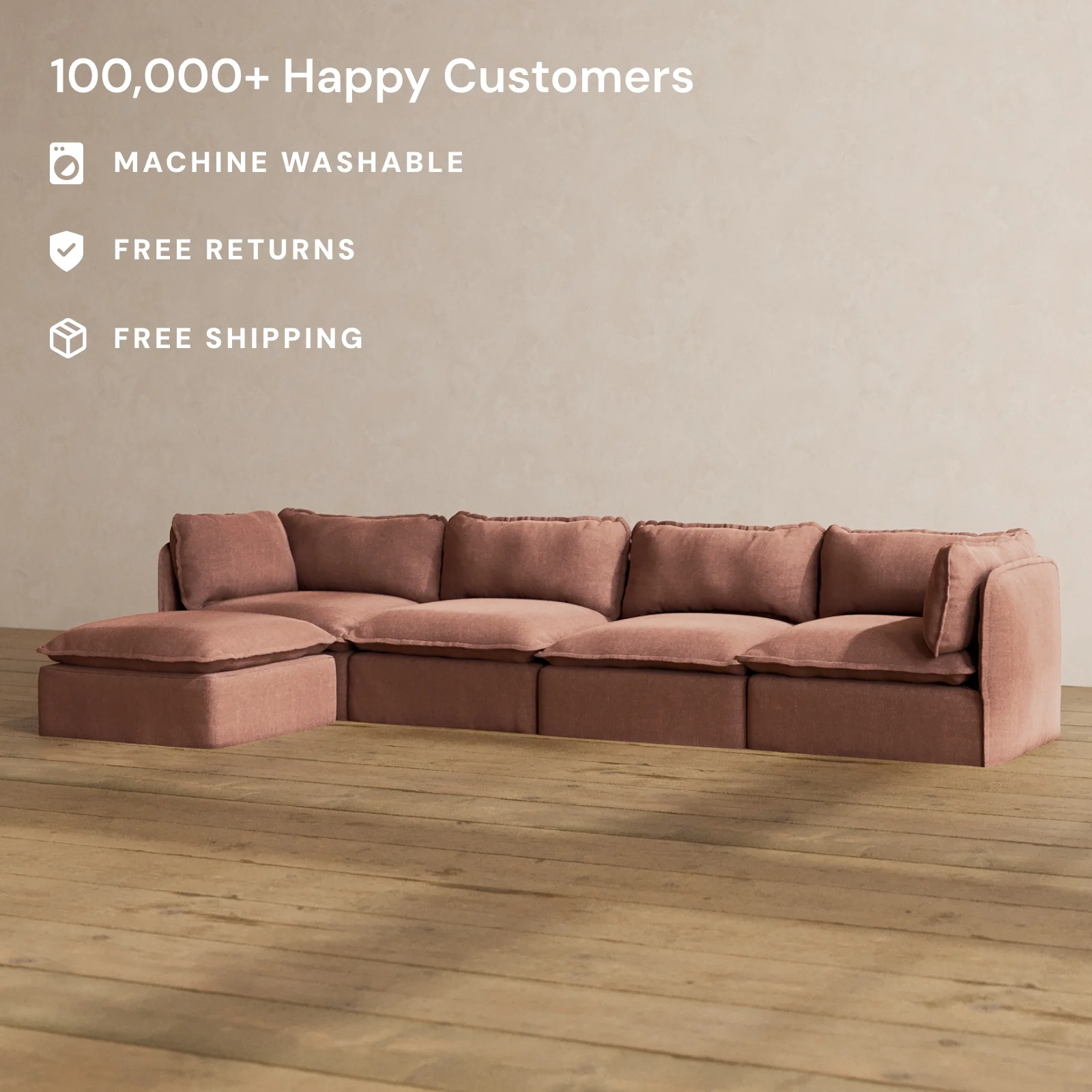 Modular Washable 4-Seater Sectional in Chestnut | Memorix+ Seat | Contour Pillow - Image 2