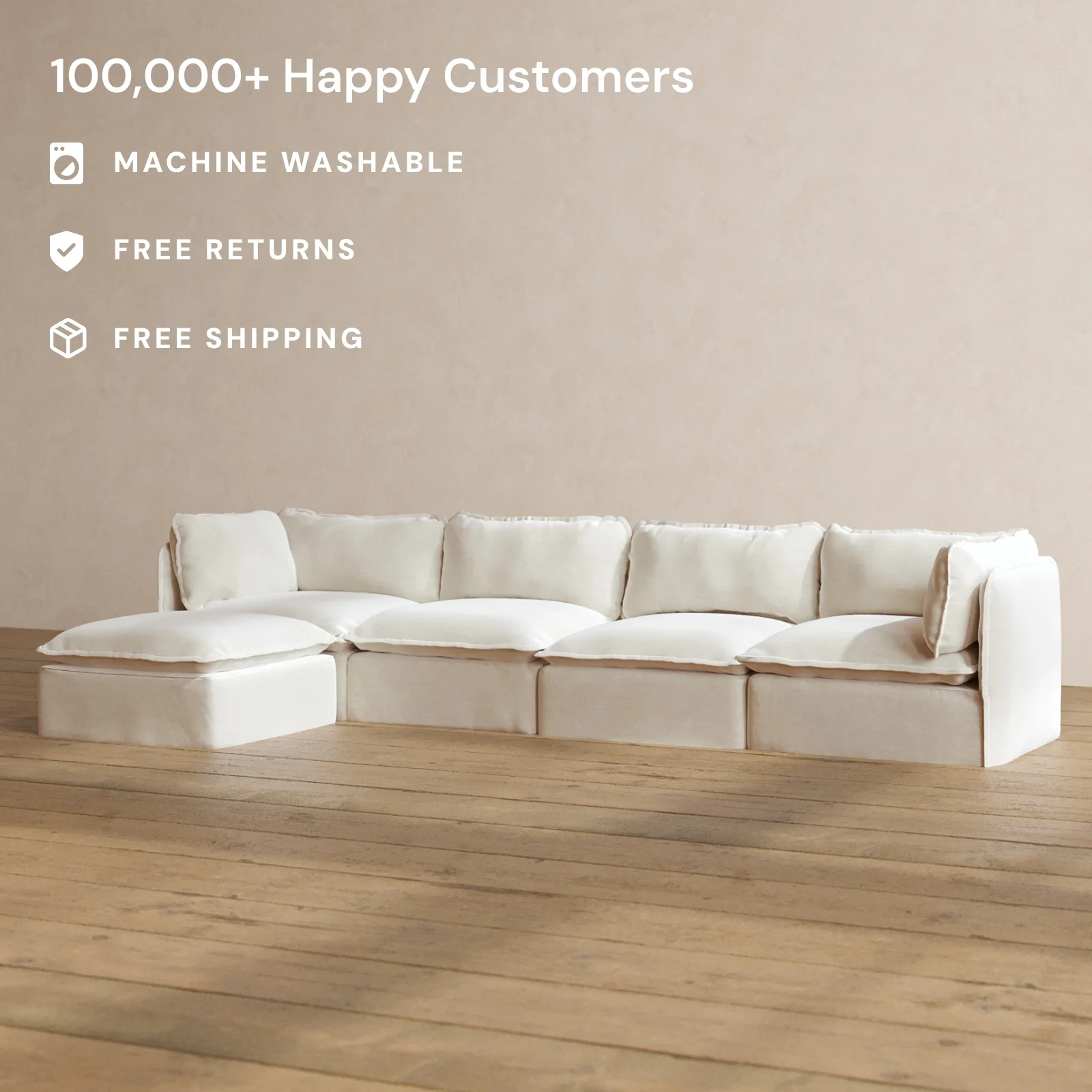 Modular Washable 4-Seater Sectional in Coco | Deluxe+ Seat | Cloud Pillow - Image 2