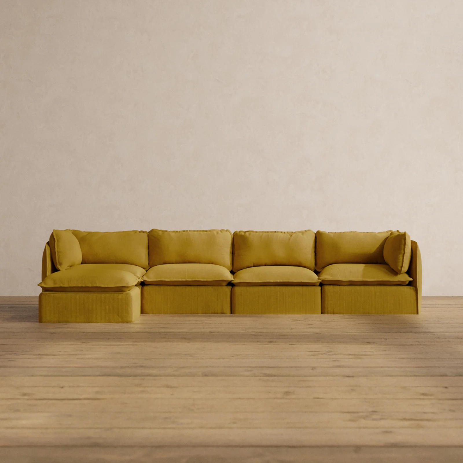 Modular Washable 4-Seater Sectional in Kiiro | Memorix+ Seat | Contour Pillow