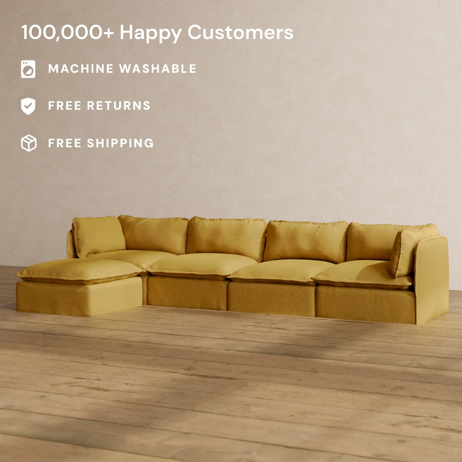 Modular Washable 4-Seater Sectional in Kiiro | Memorix+ Seat | Contour Pillow - Image 2