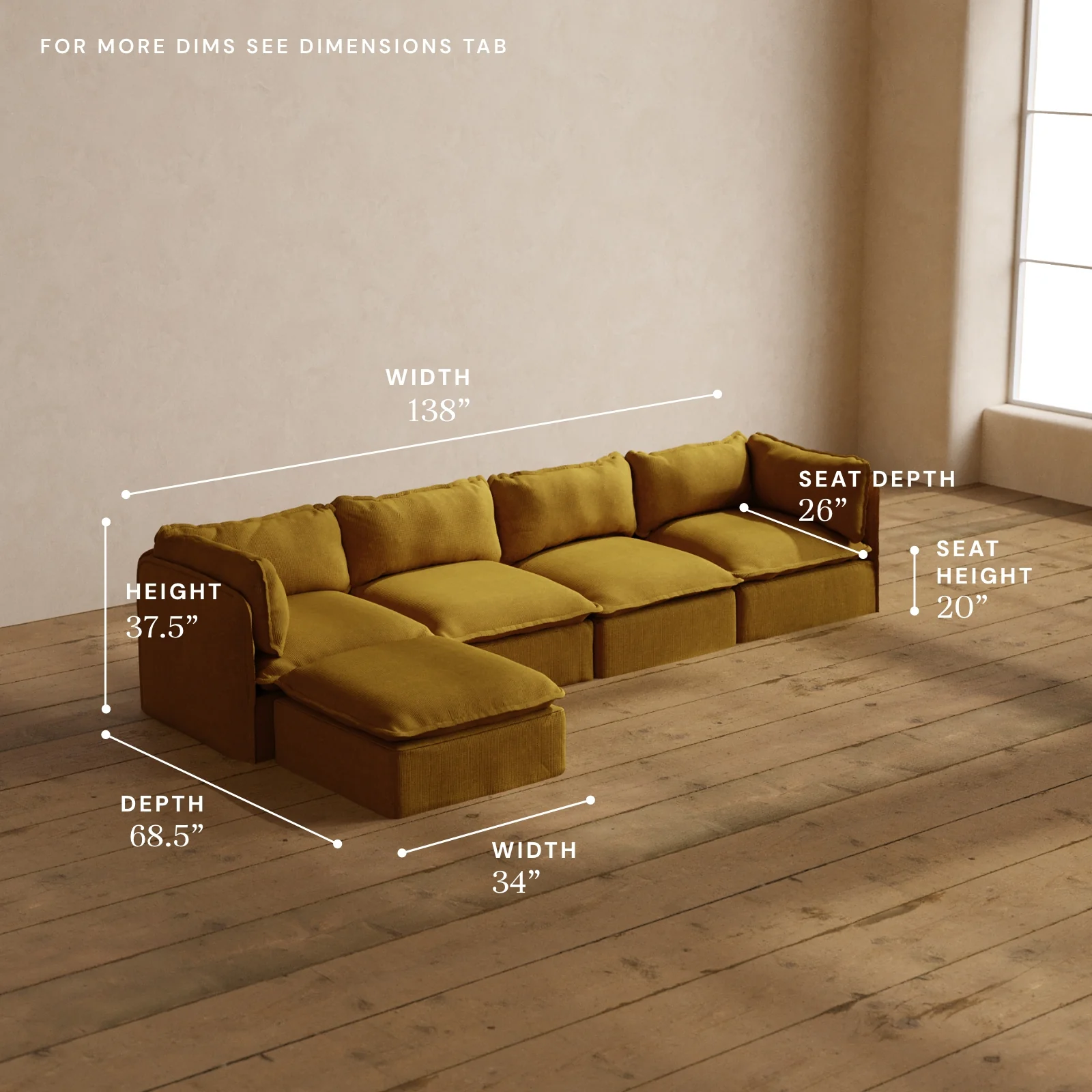 Modular Washable 4-Seater Sectional in Kiiro | Memorix+ Seat | Contour Pillow - Image 5