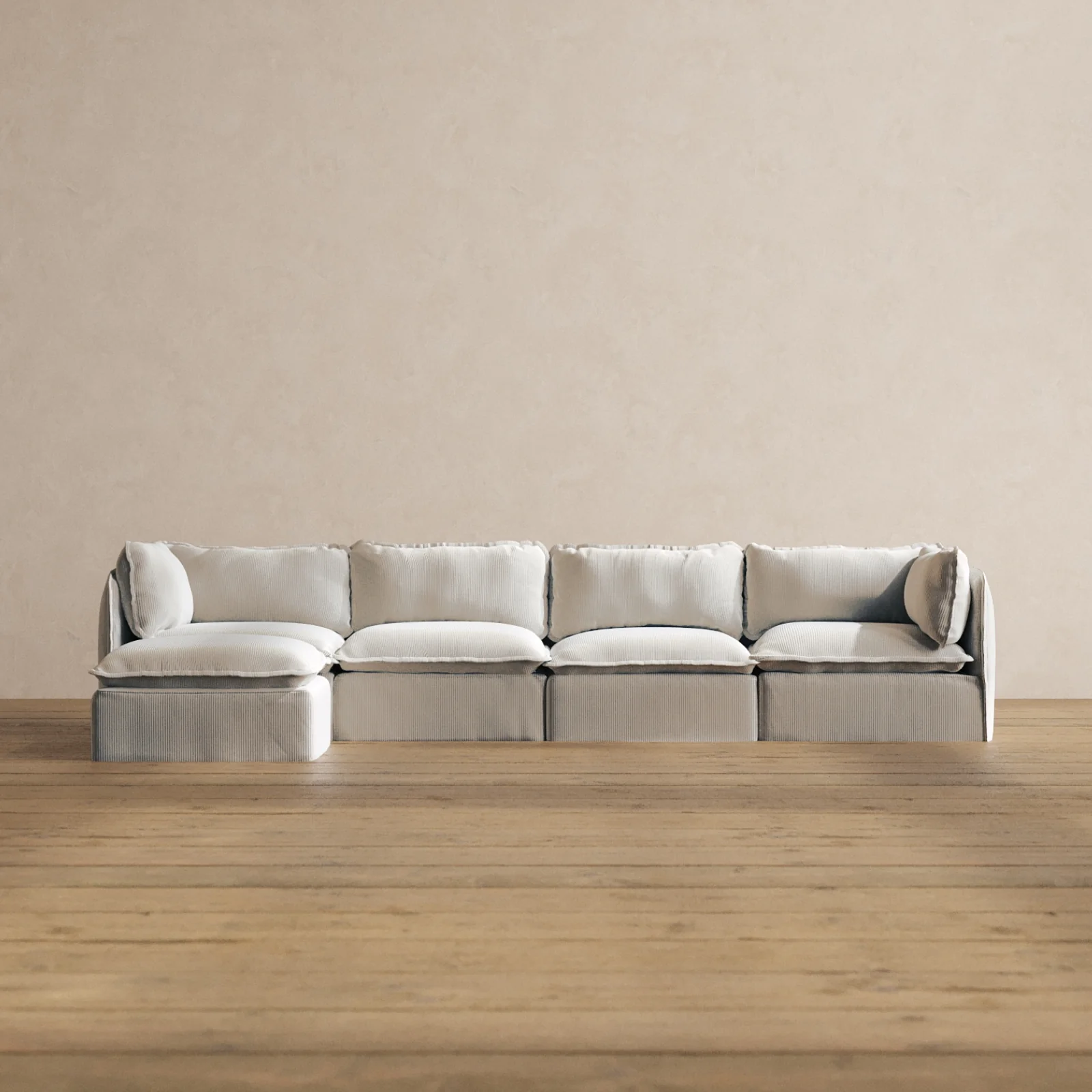 Modular Washable 4-Seater Sectional in Milk | Deluxe+ Seat | Cloud Pillow