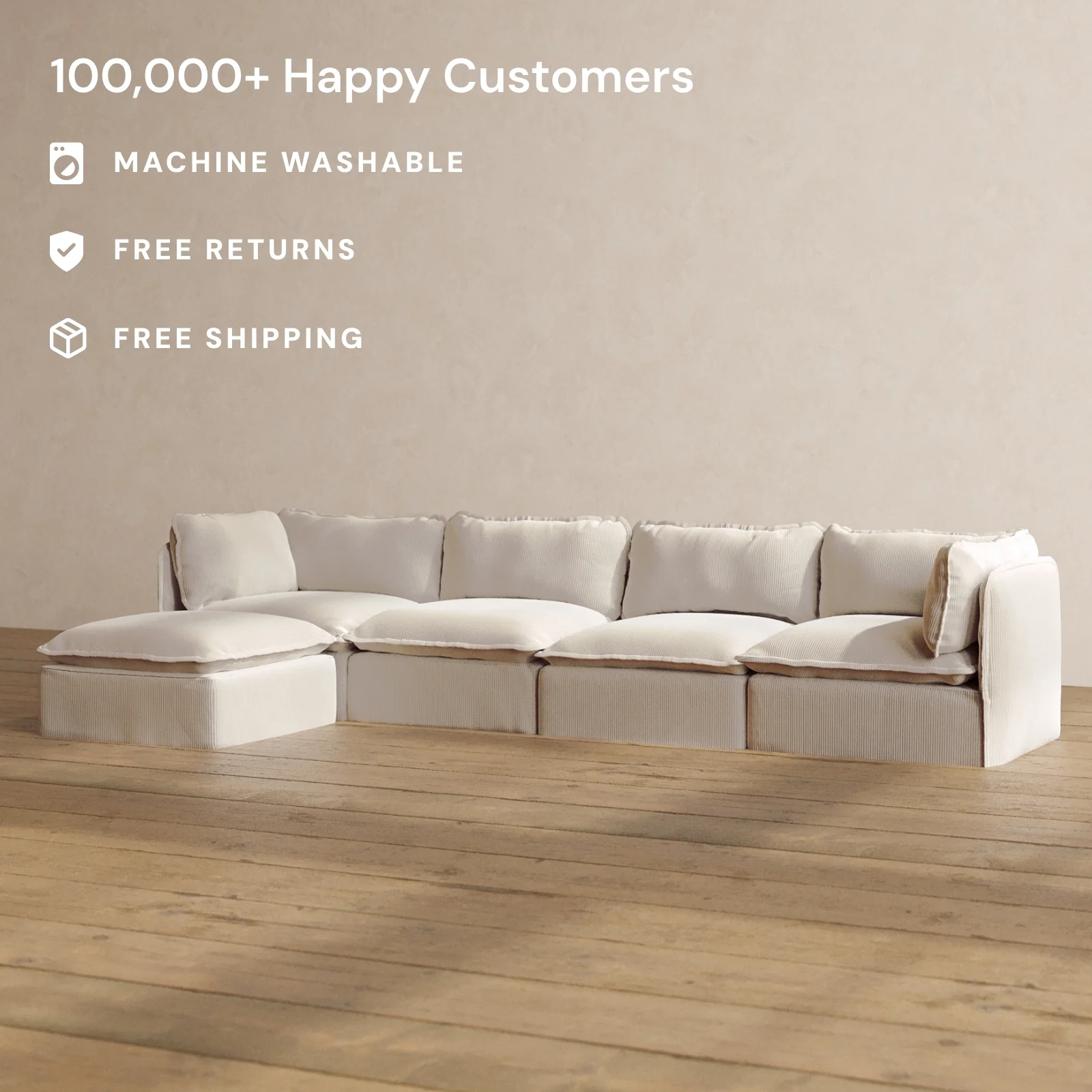 Modular Washable 4-Seater Sectional in Milk | Memorix+ Seat | Contour Pillow - Image 2