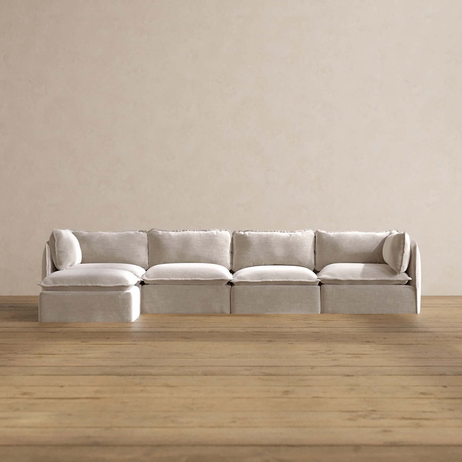 Modular Washable 4-Seater Sectional in Mist | Deluxe+ Seat | Cloud Pillow