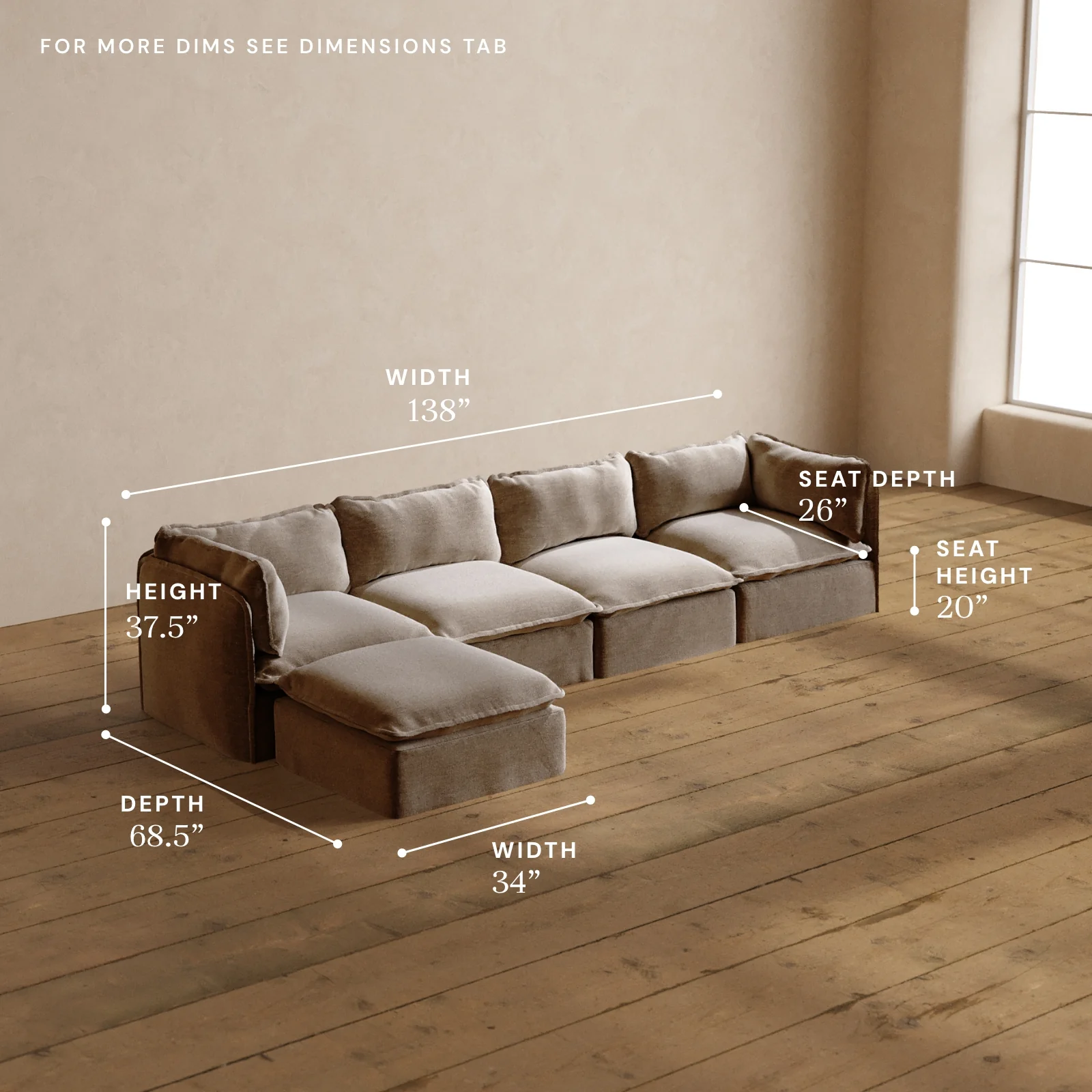 Modular Washable 4-Seater Sectional in Mist | Deluxe+ Seat | Cloud Pillow - Image 5