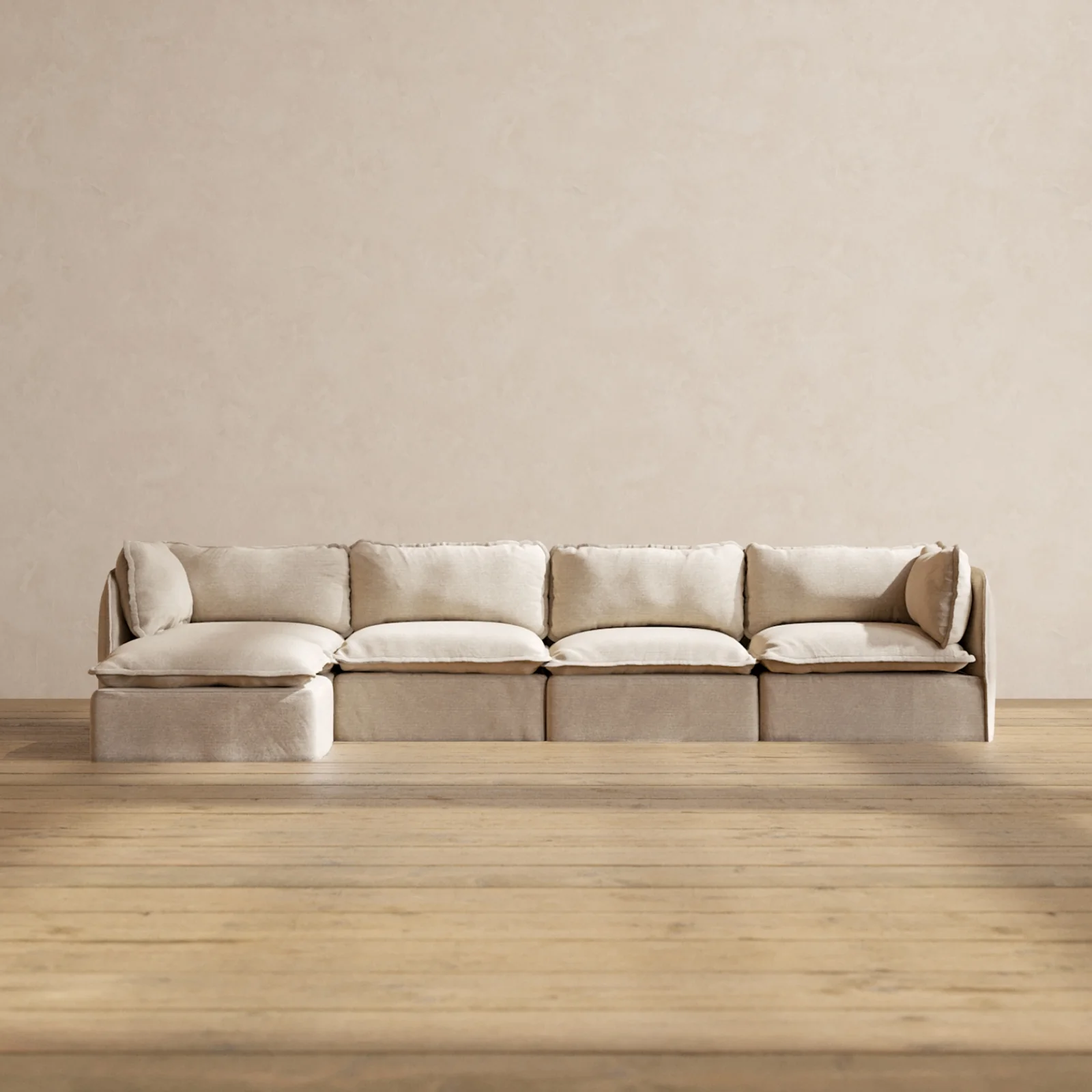 Modular Washable 4-Seater Sectional in Oat | Memorix+ Seat | Contour Pillow