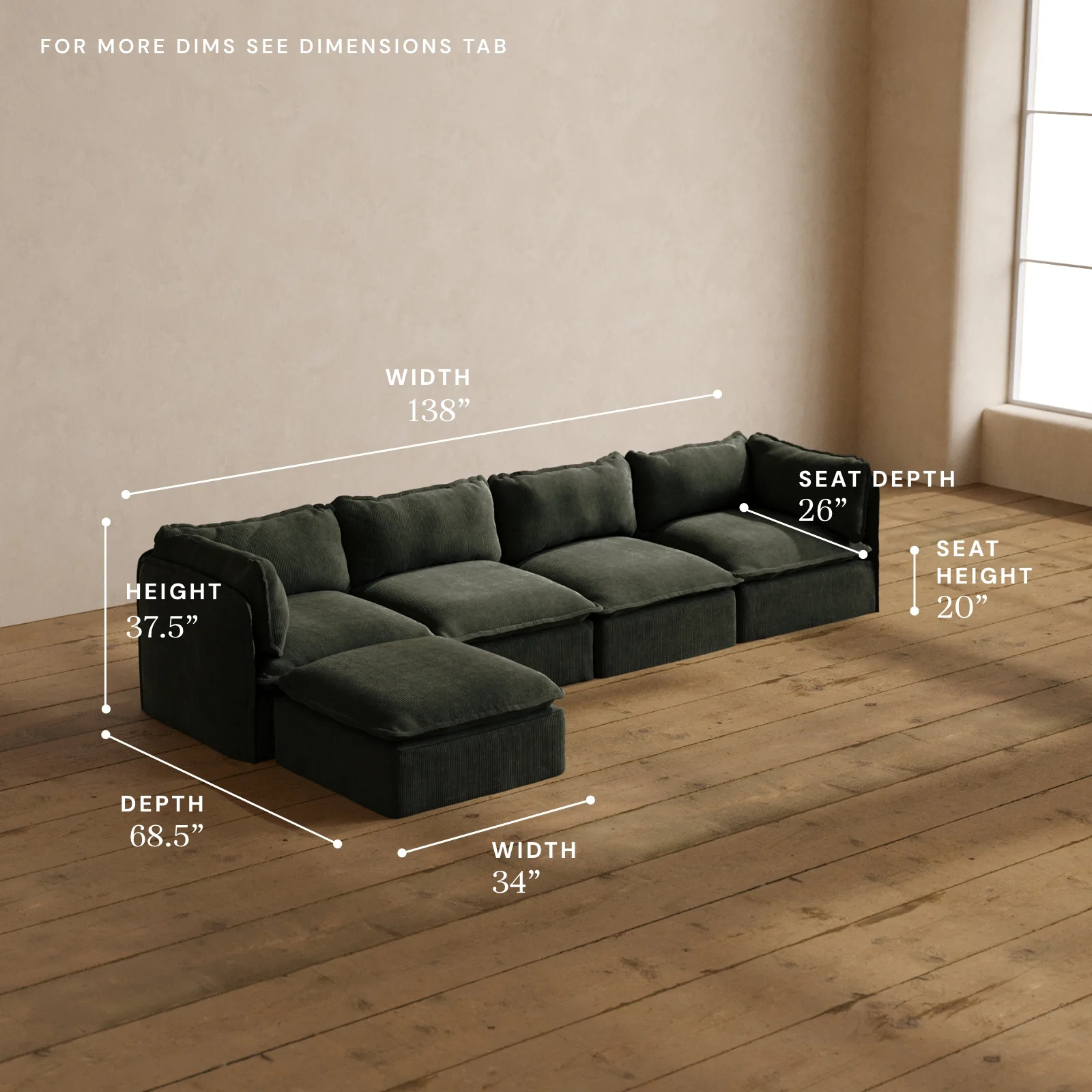 Modular Washable 4-Seater Sectional in Olivine | Memorix+ Seat | Contour Pillow - Image 5